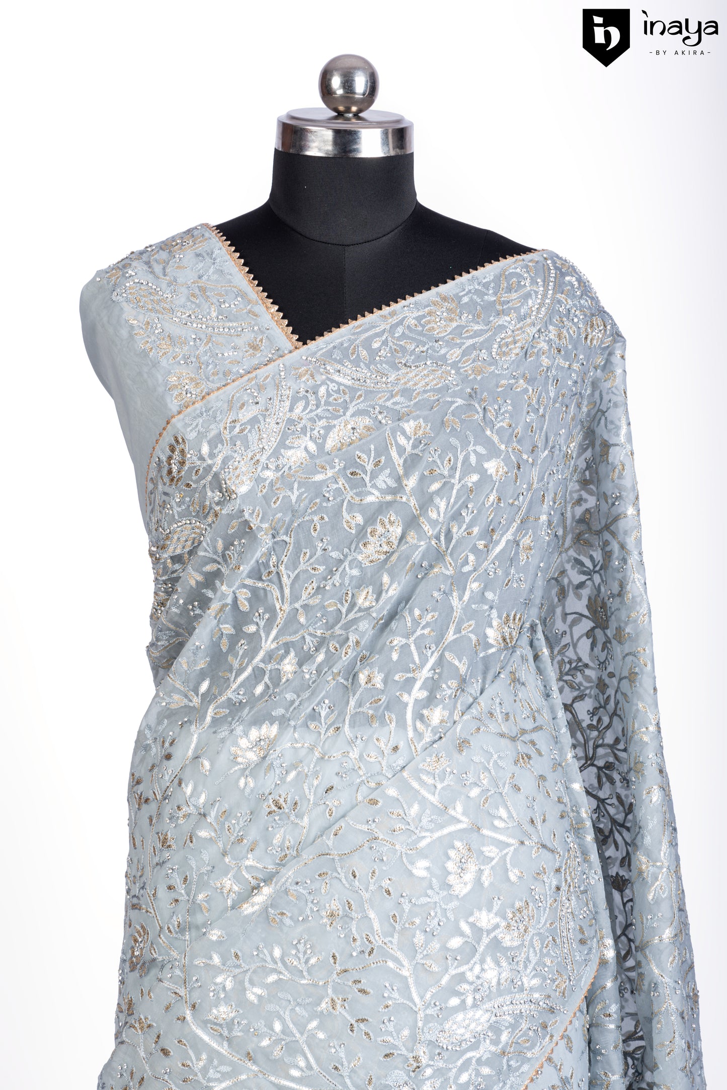 Silver Blue Organza Saree with Exquisite Embroidery