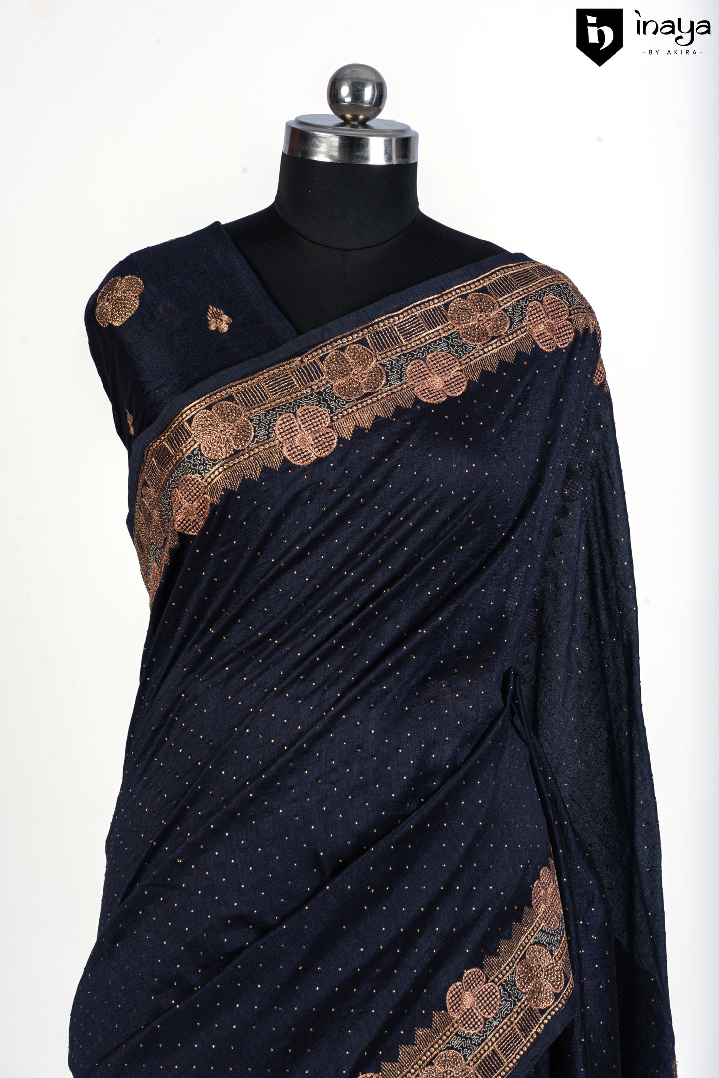 Midnight Elegance Navy Blue Georgette Saree