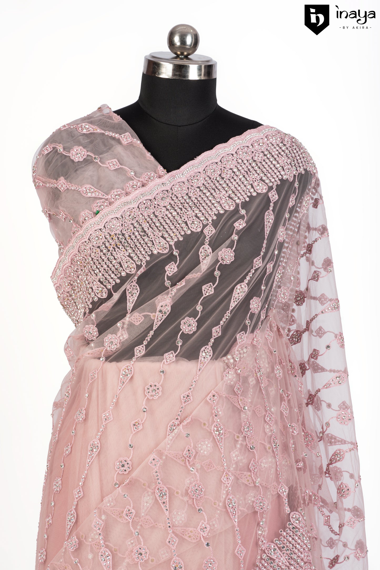 Ethereal Blush Embellished Net Saree