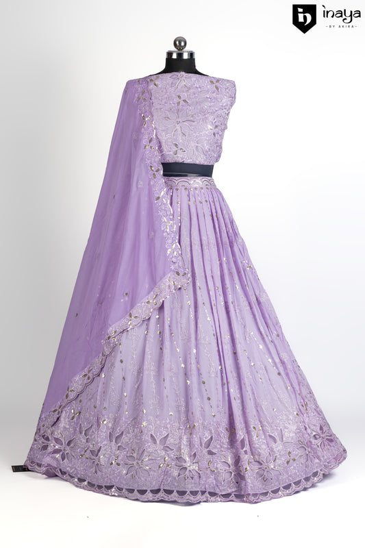 Lavender Elegance Semi-Stitched Lehenga with Silver Detailing