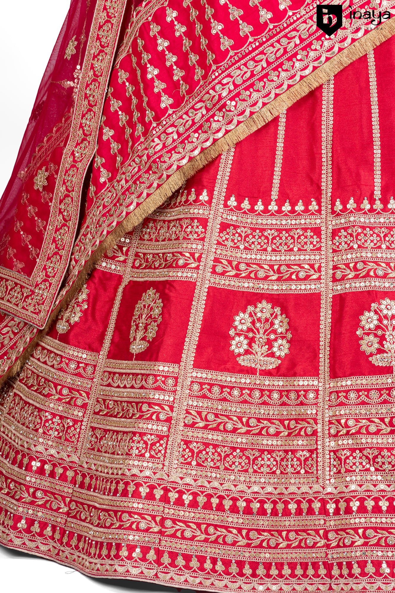 Crimson Tradition: Rich Red Raw Silk Semi-Stitched Bridal Lehenga with Classic Embroidery