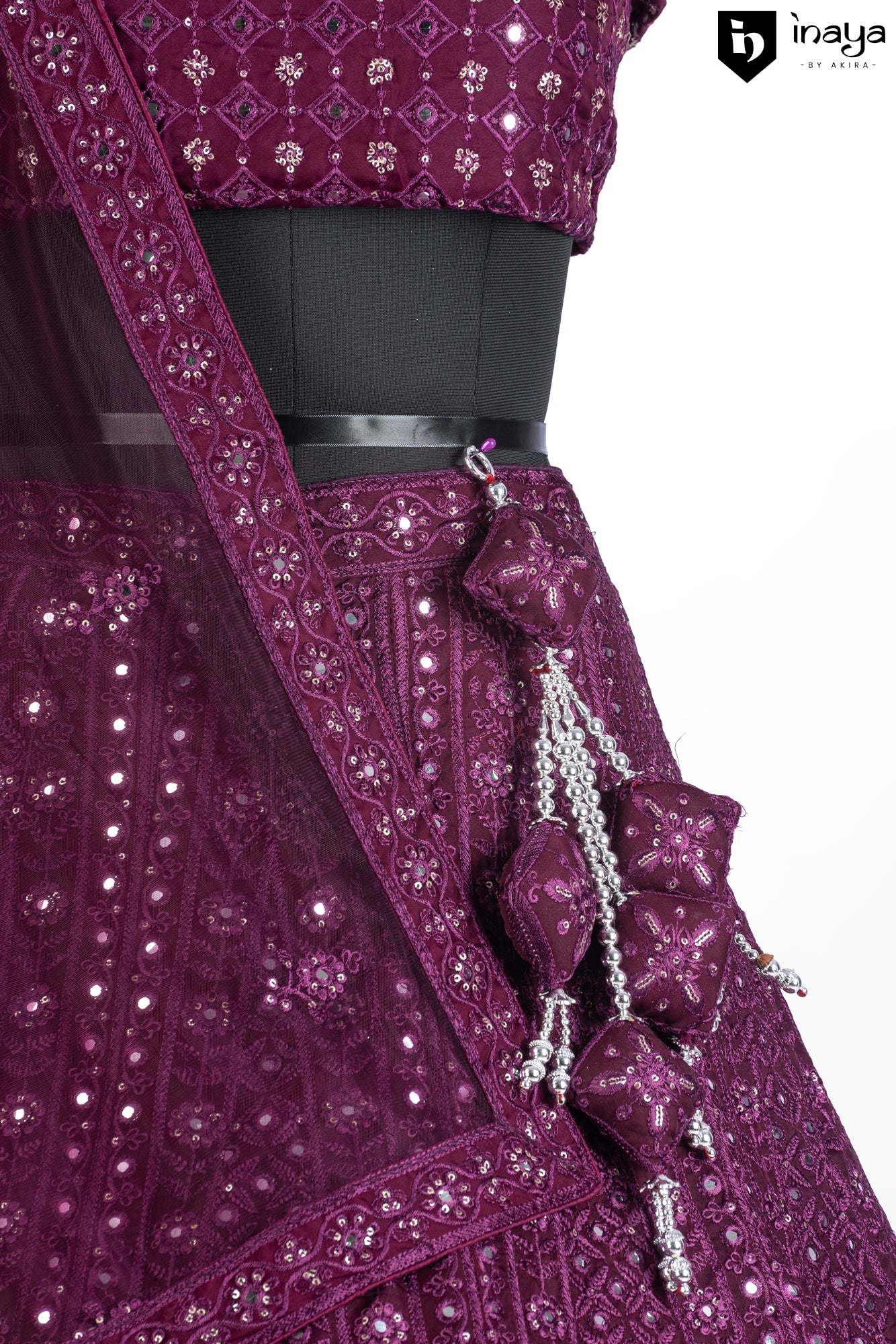 Majestic Mulberry: Mulberry Georgette Semi-Stitched Lehenga with Sequin Embroidery