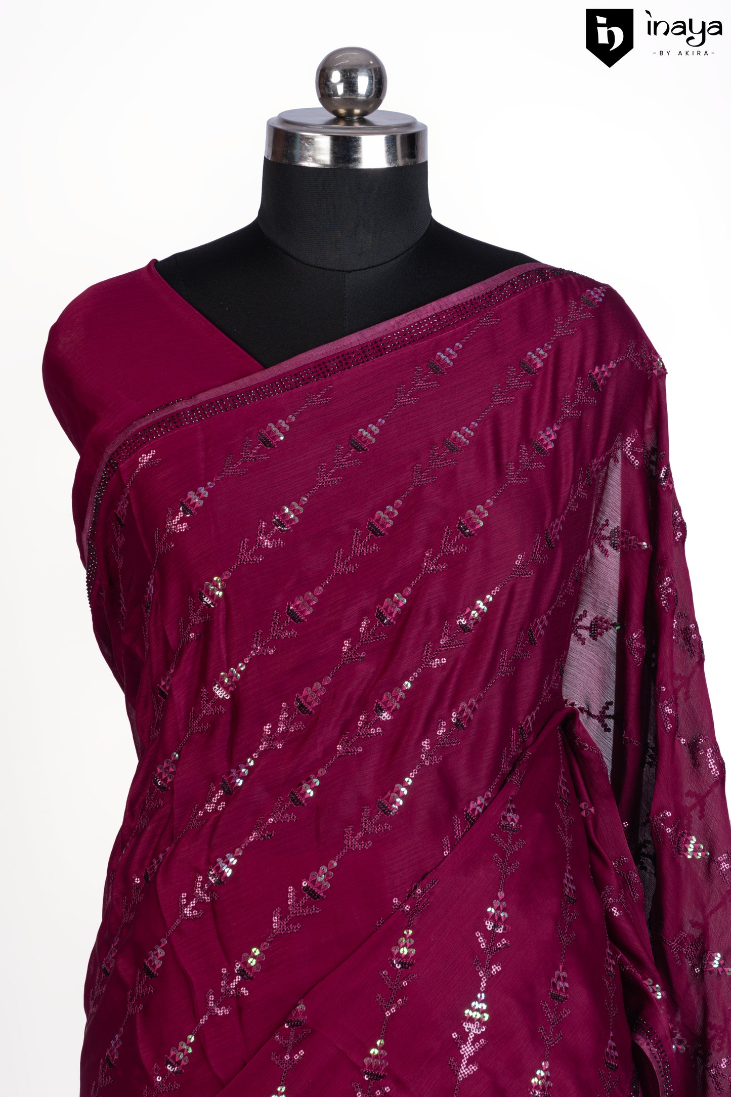 Wine Georgette Saree with Luminous Accents