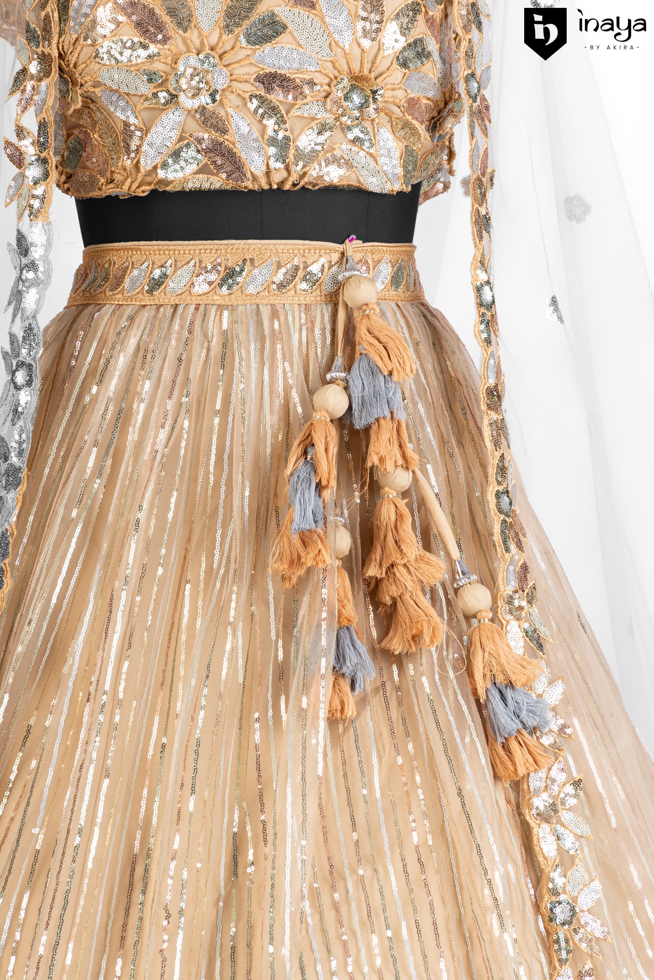 Elegant Gold-Toned Net Semi-Stitched Lehenga