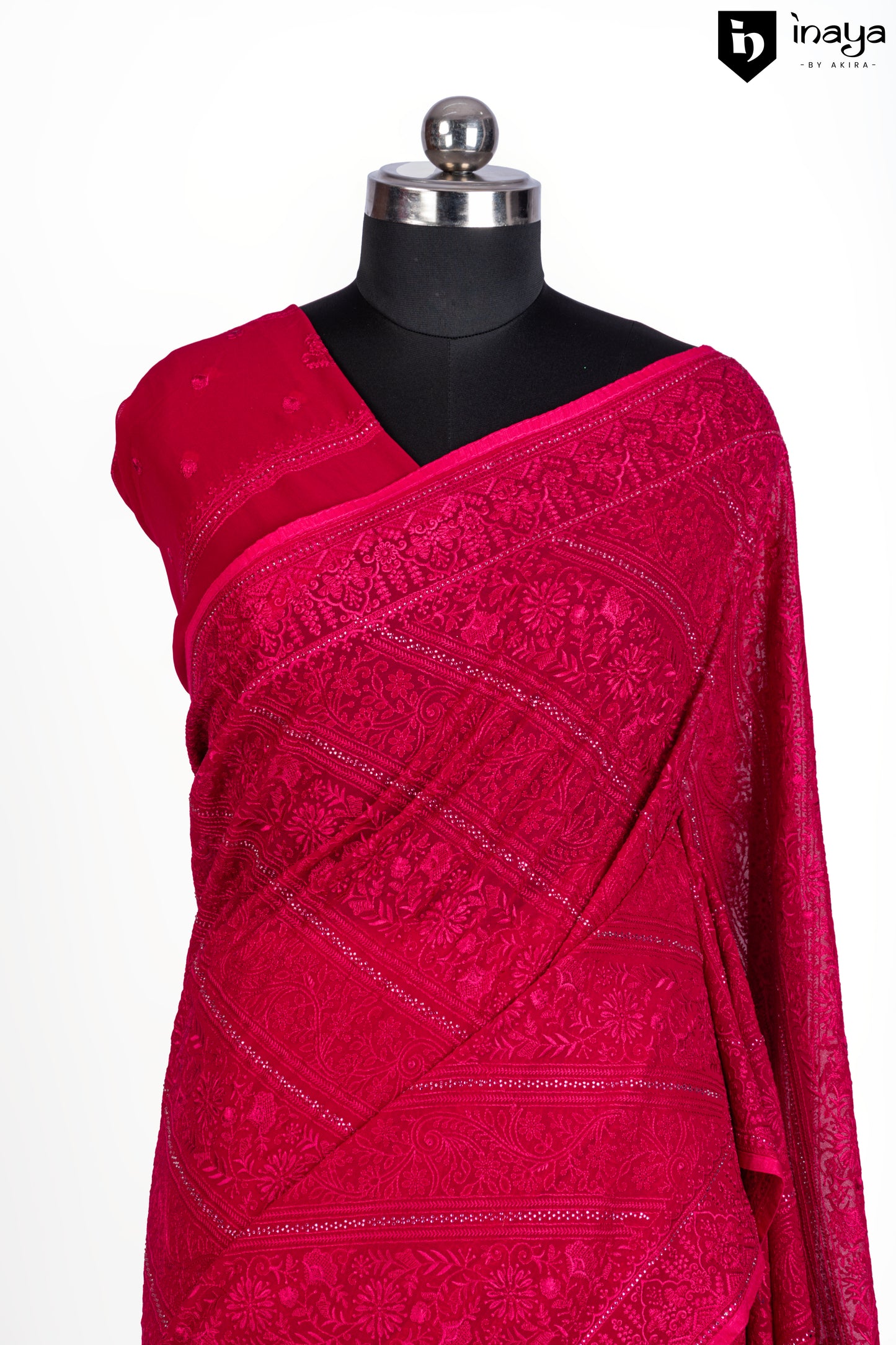 Ruby Red Georgette Saree with Embossed Pattern