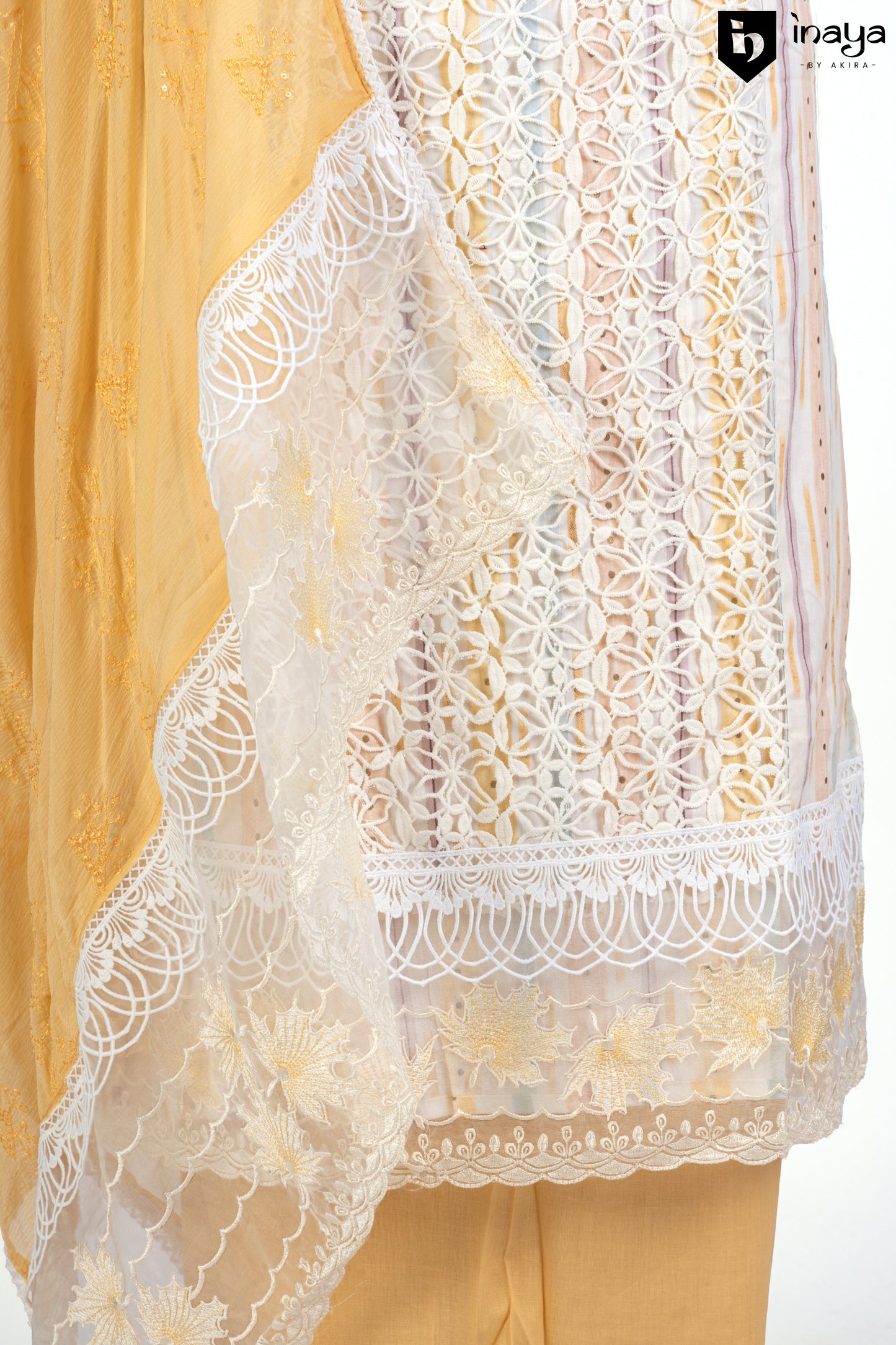 Golden Hour Cotton Suit Set with Lace Overlay