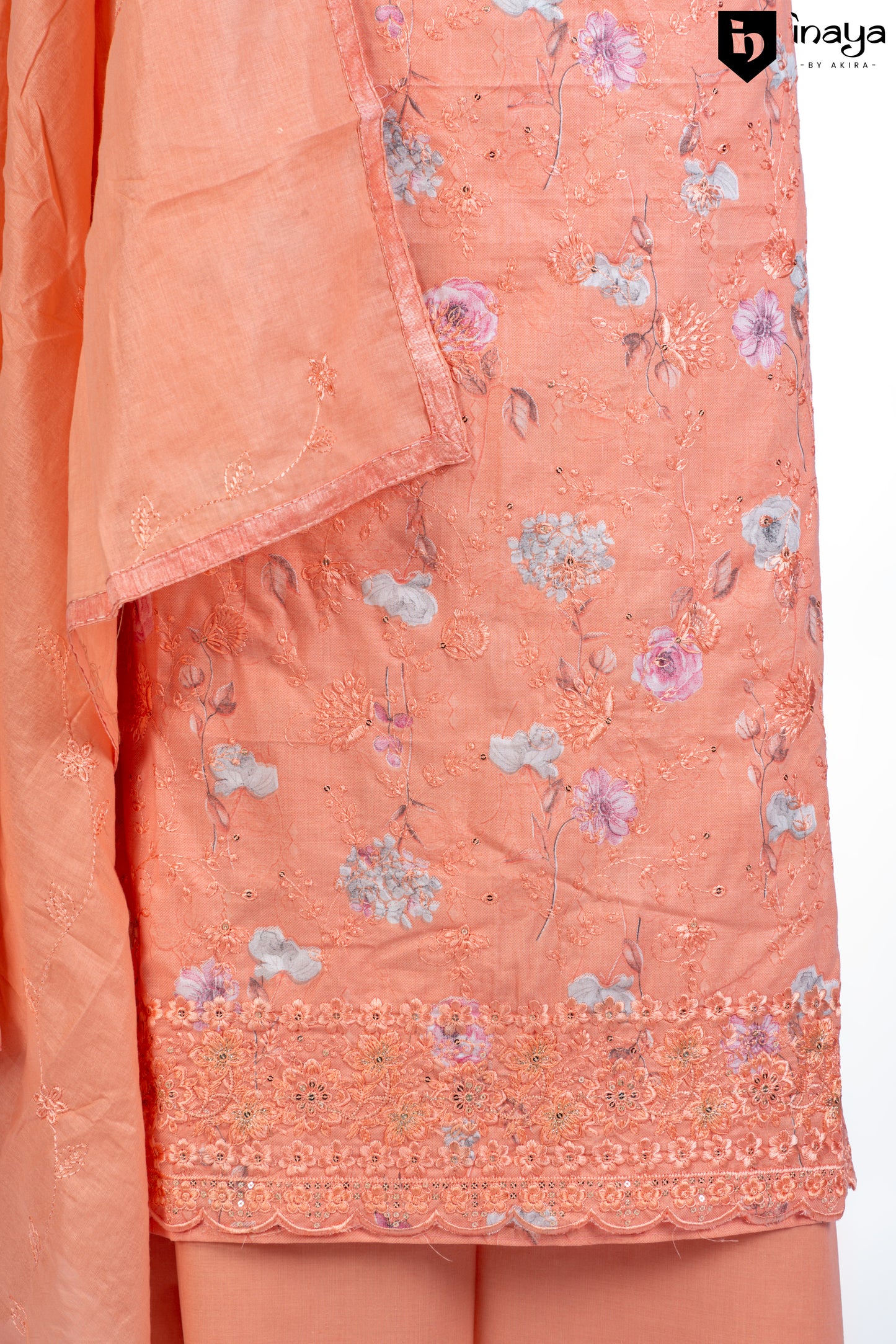 Peach Blossom Embroidered Cotton Suit Set