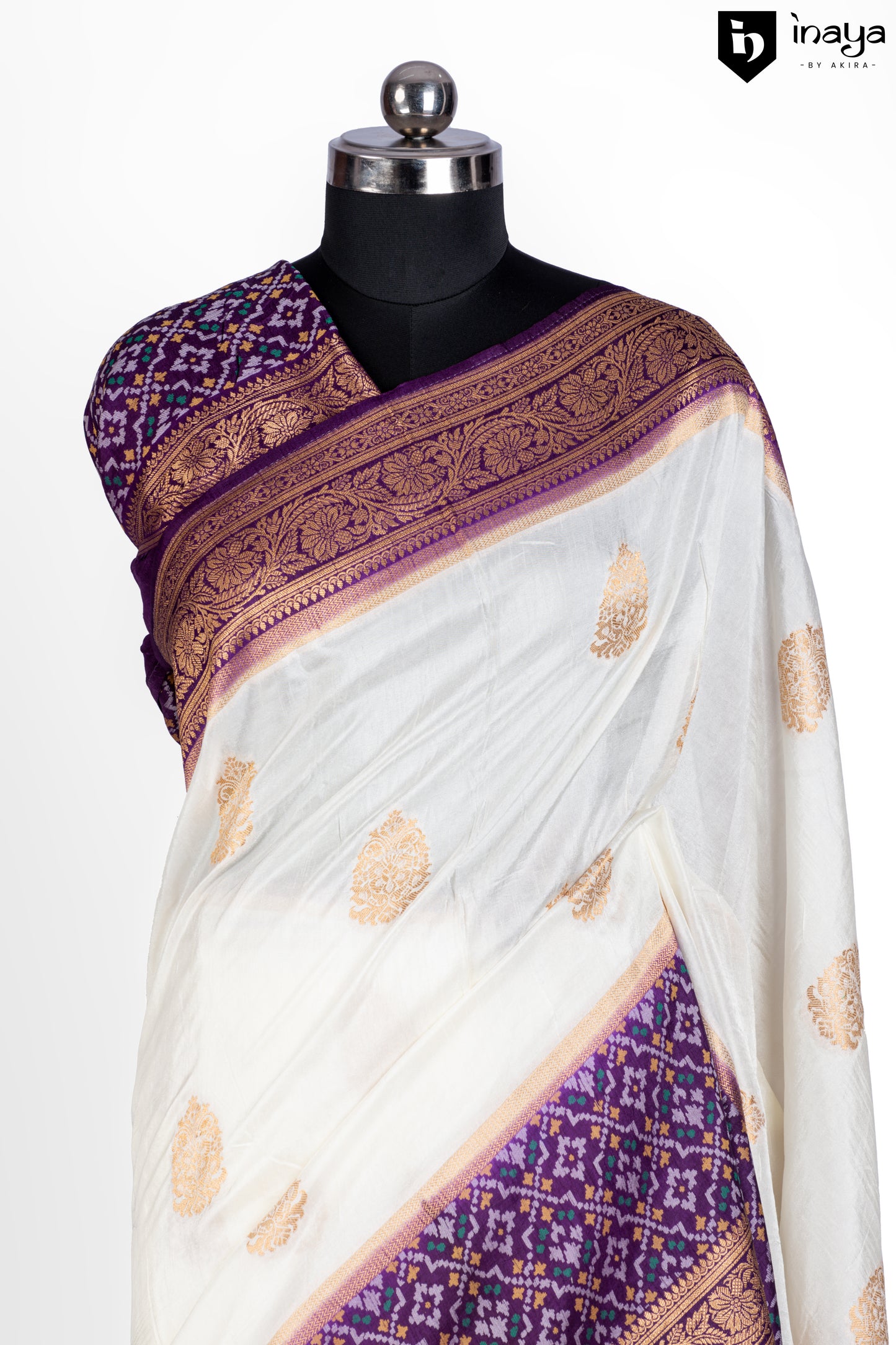 Regal Elegance: Ivory and Royal Purple Banarasi Silk Saree