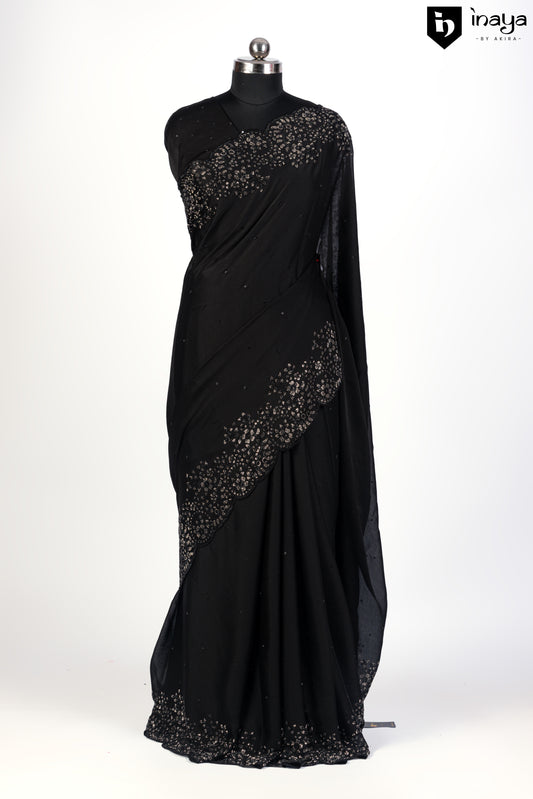 Black Chiffon Saree with Elegant Embellishments