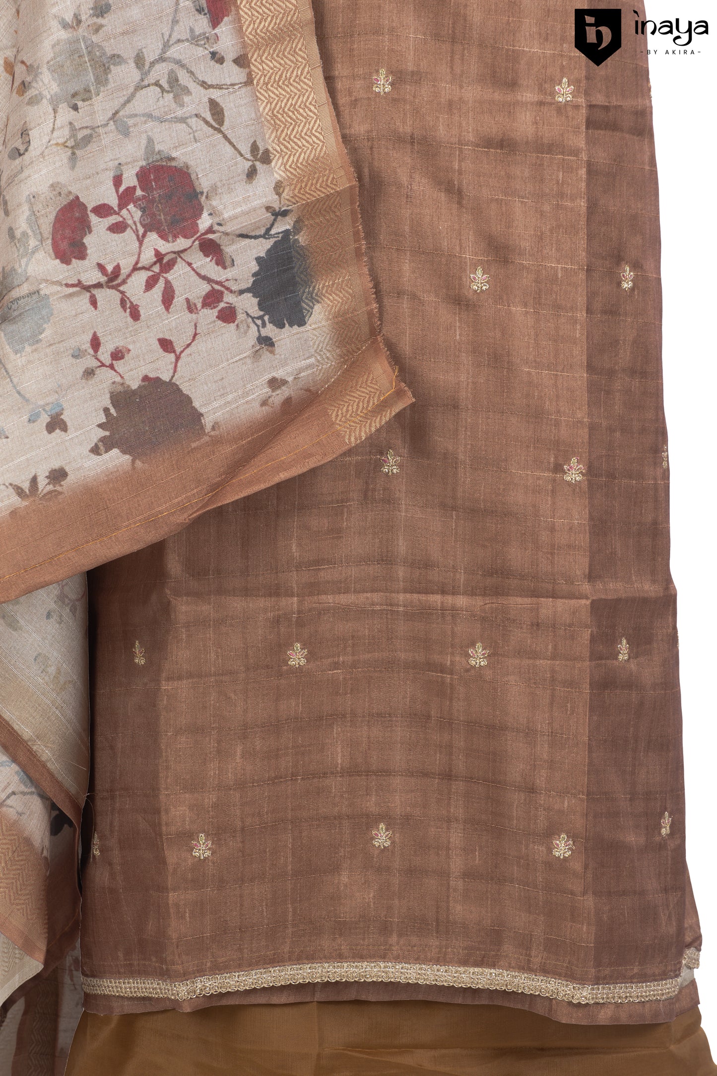 Rustic Elegance Raw Silk Suit Set with Floral Dupatta