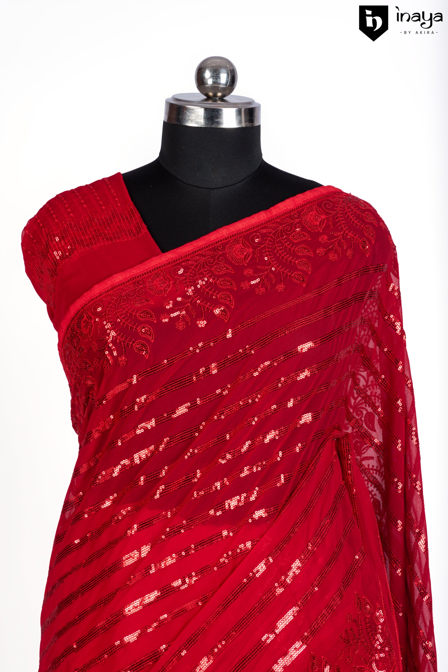 Radiant Red Georgette Saree with Sequin Embellishments