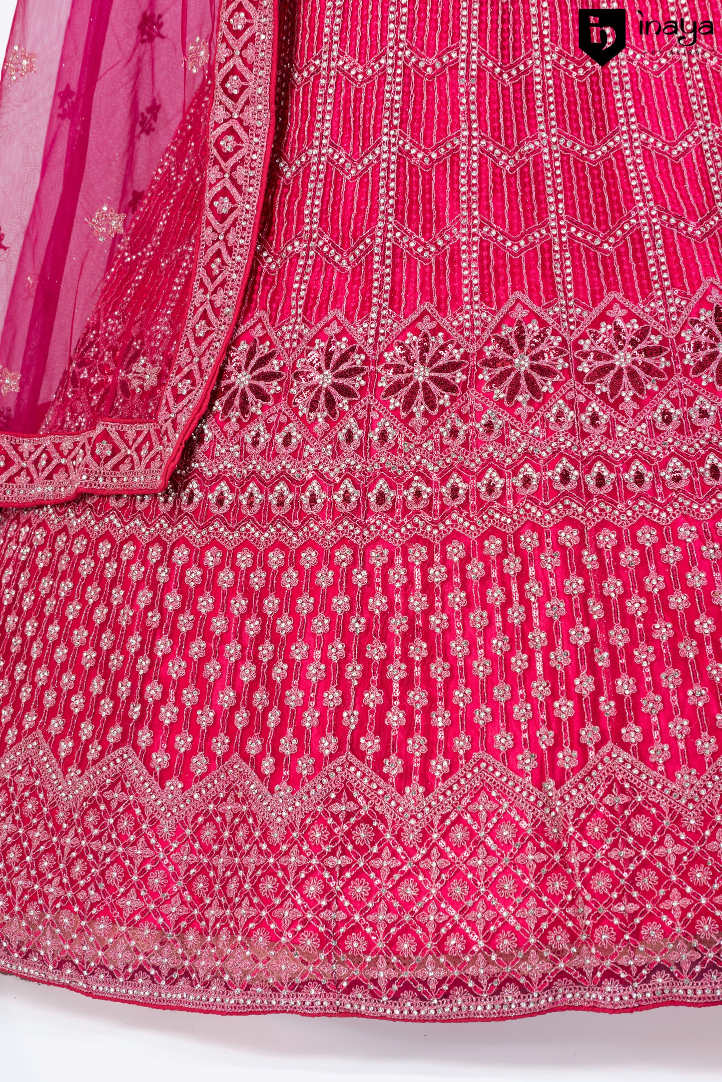 Elegant Fuchsia Pink Traditional Semi Stitched Lehenga Choli with Embellished Dupatta