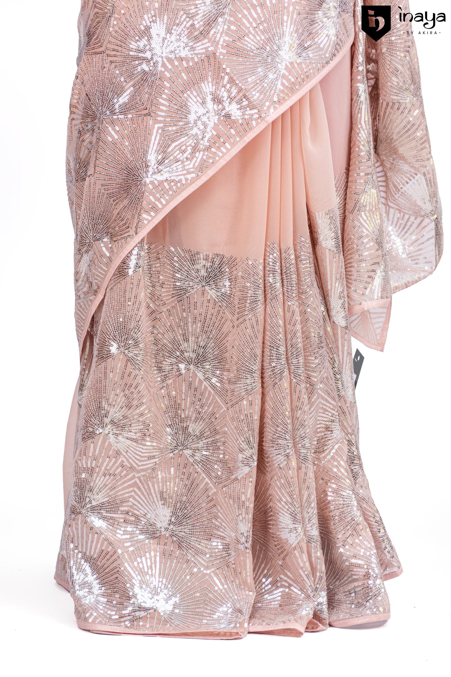 Peach Radiance Georgette Saree with Glistening Accents