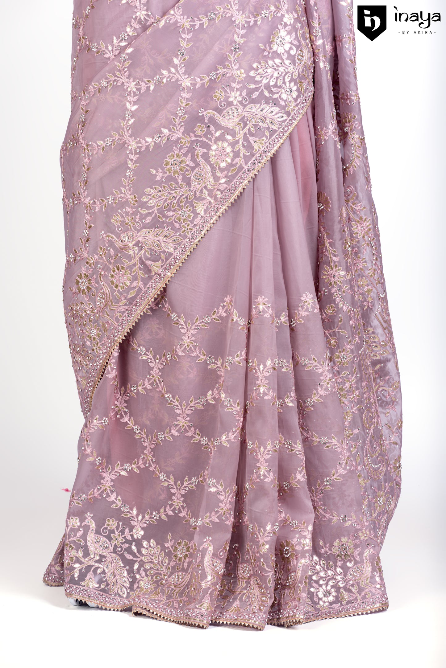 Blush Pink Organza Saree with Floral Embroidery