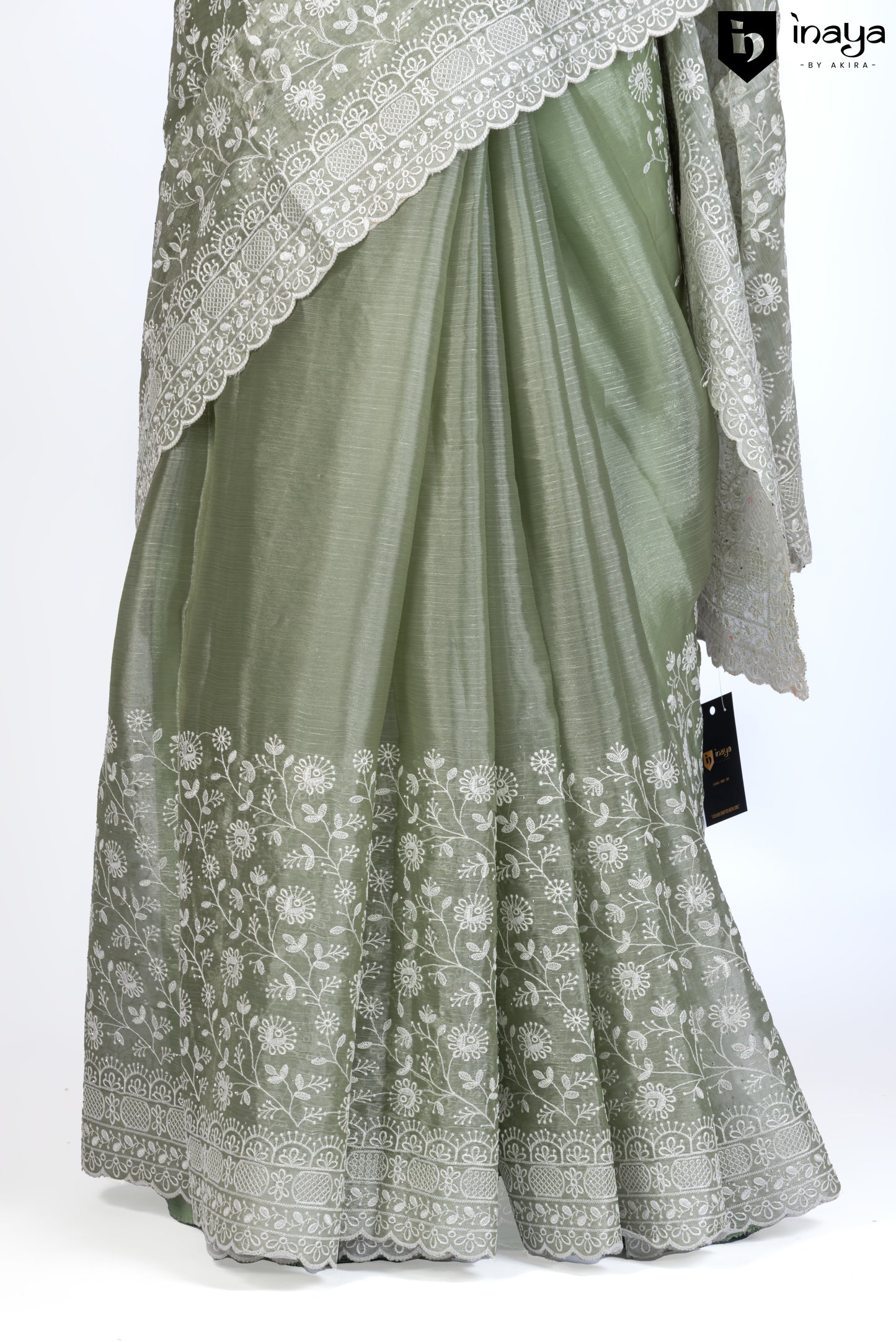 Sage Green Organza Saree with Intricate Embroidery