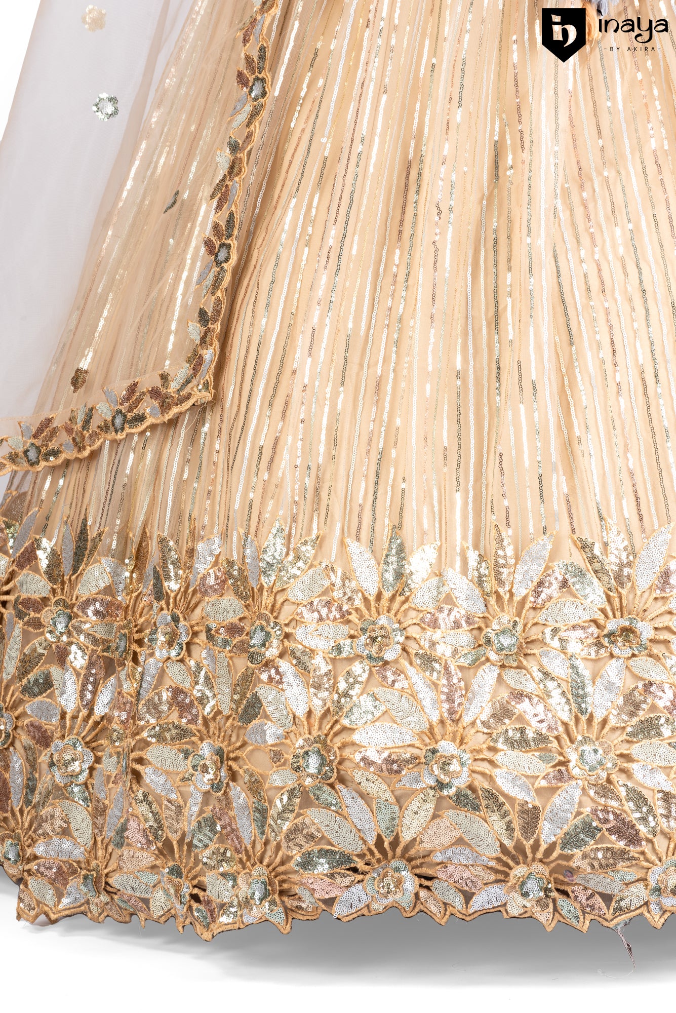 Elegant Gold-Toned Net Semi-Stitched Lehenga