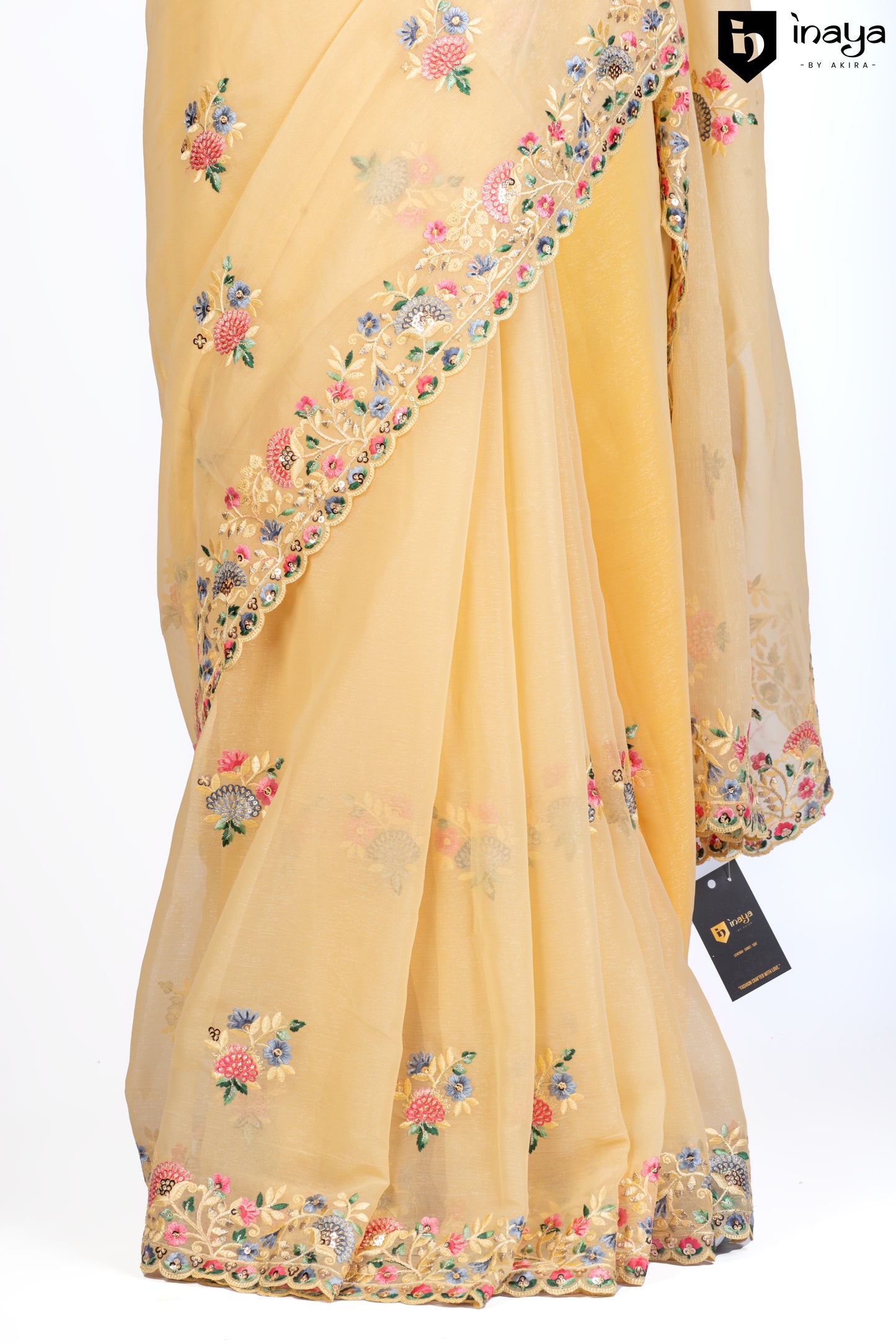 Sunshine Yellow Georgette Saree with Floral Embroidery