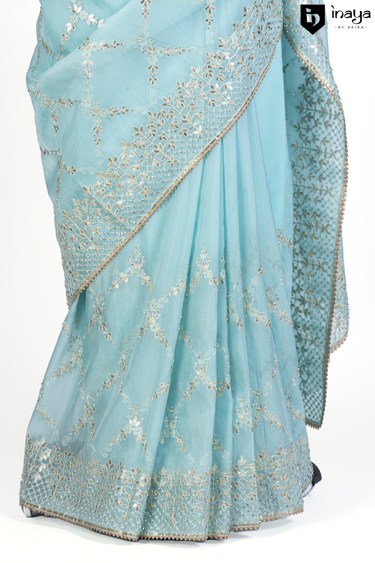 Aqua Serenity Sequined Organza Saree