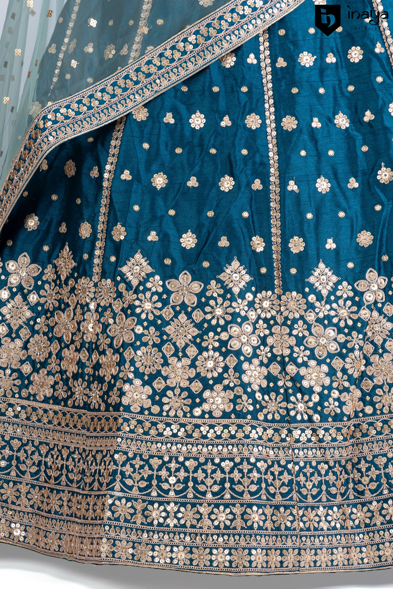 Sapphire Splendor: Semi-Stitched Raw Silk Lehenga with Sheer Dupatta