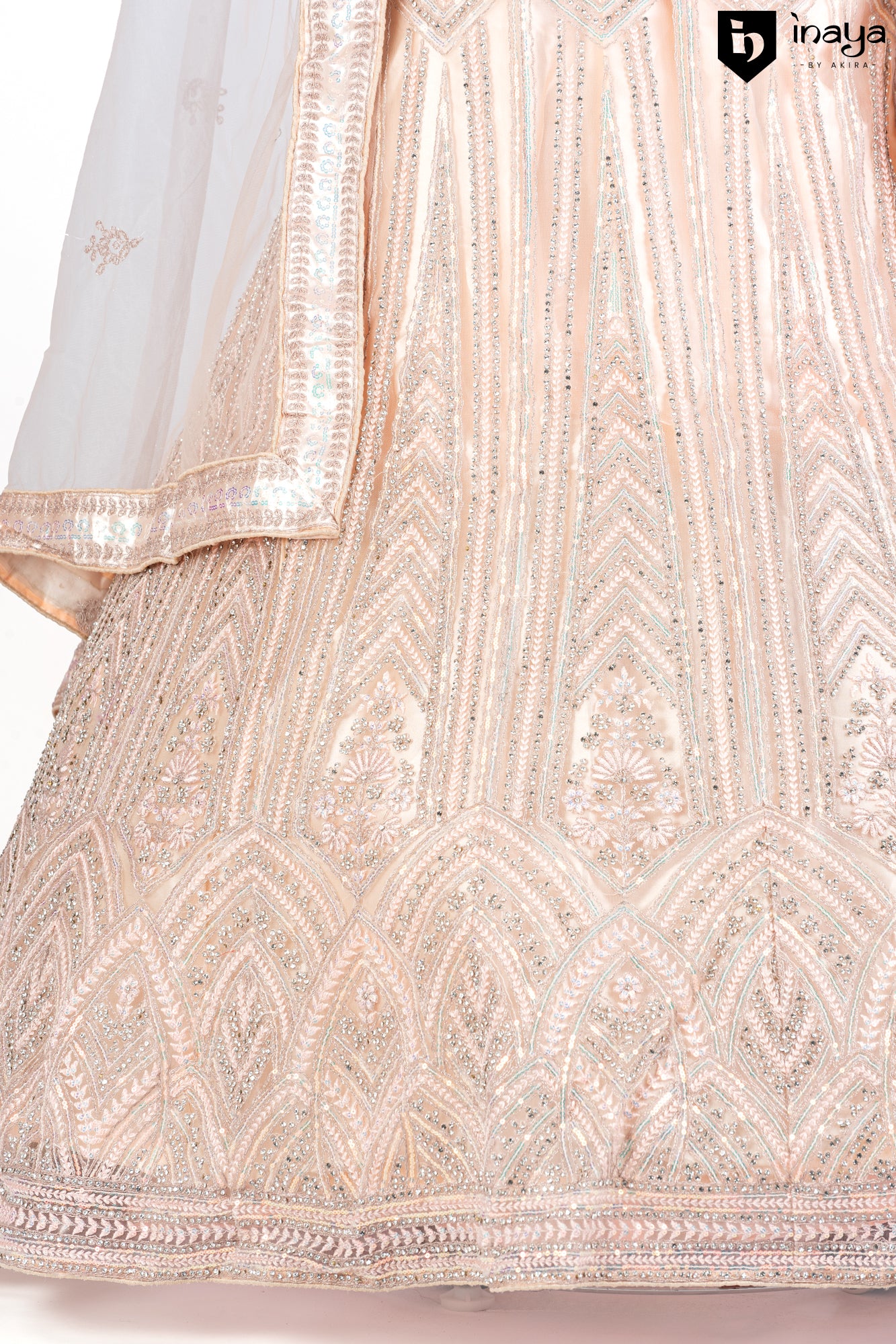 Champagne Blush Semi-Stitched Lehenga in Georgette and Net