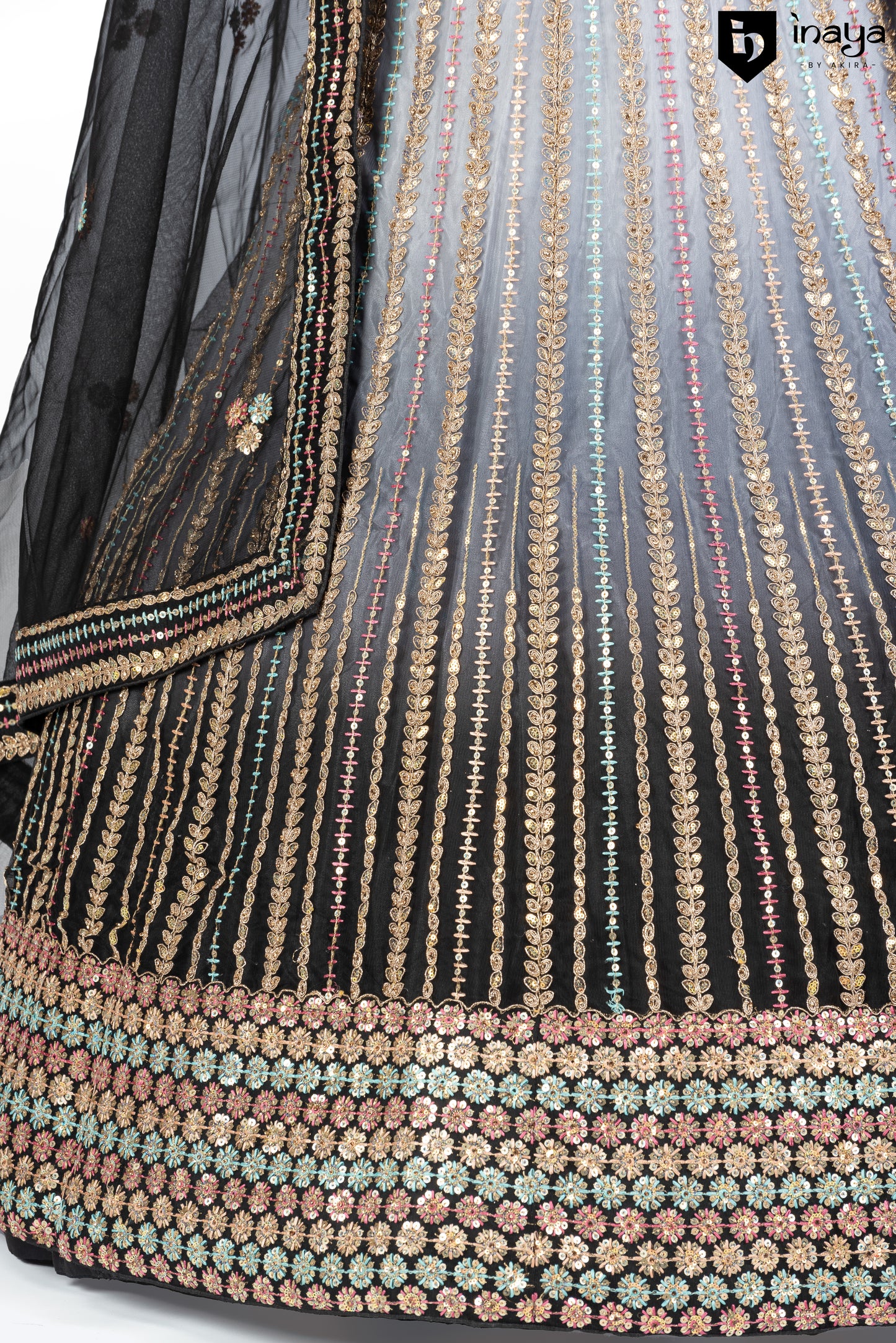 Midnight Mirage Semi-Stitched Lehenga with Metallic Accents