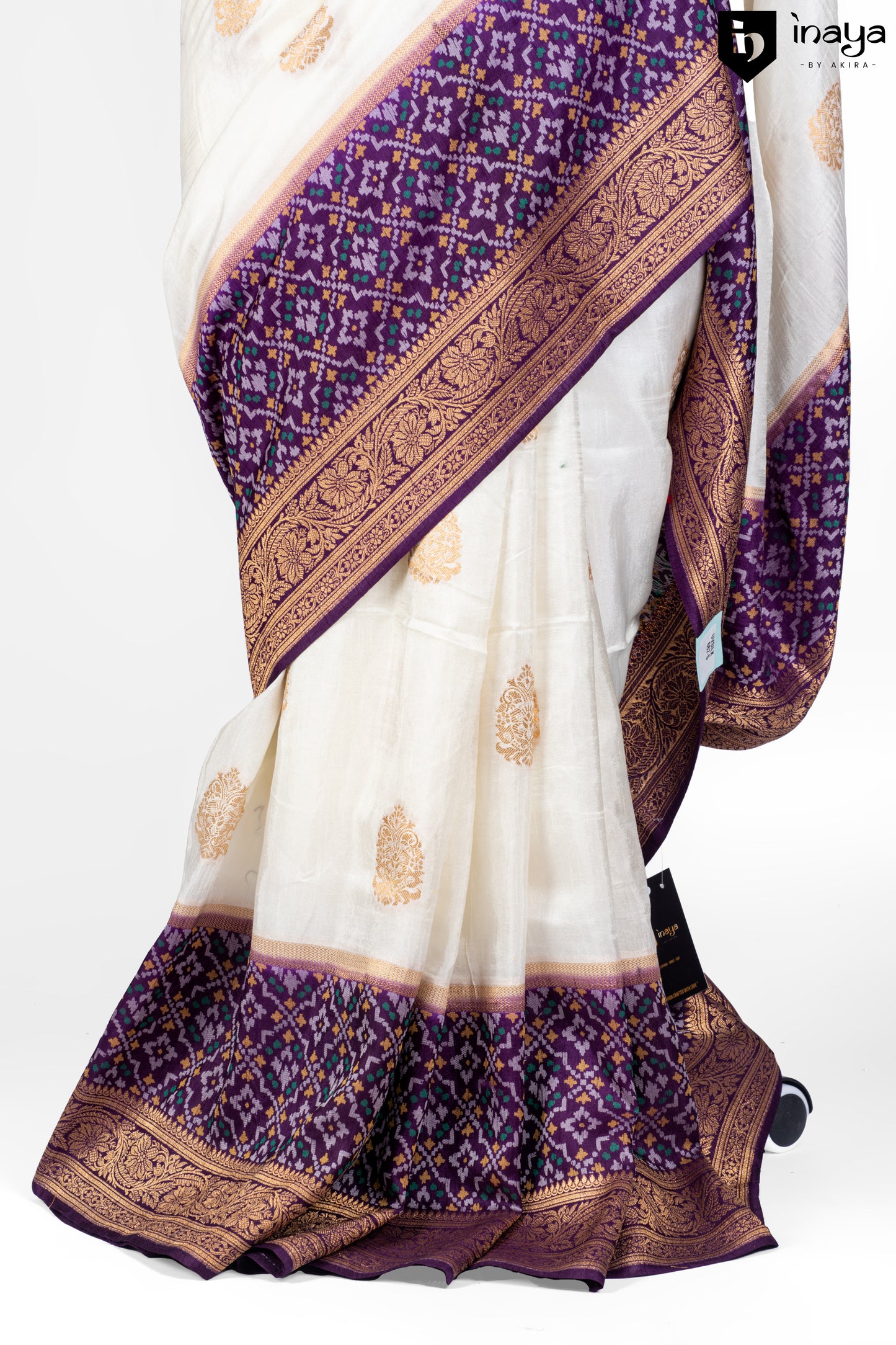 Regal Elegance: Ivory and Royal Purple Banarasi Silk Saree