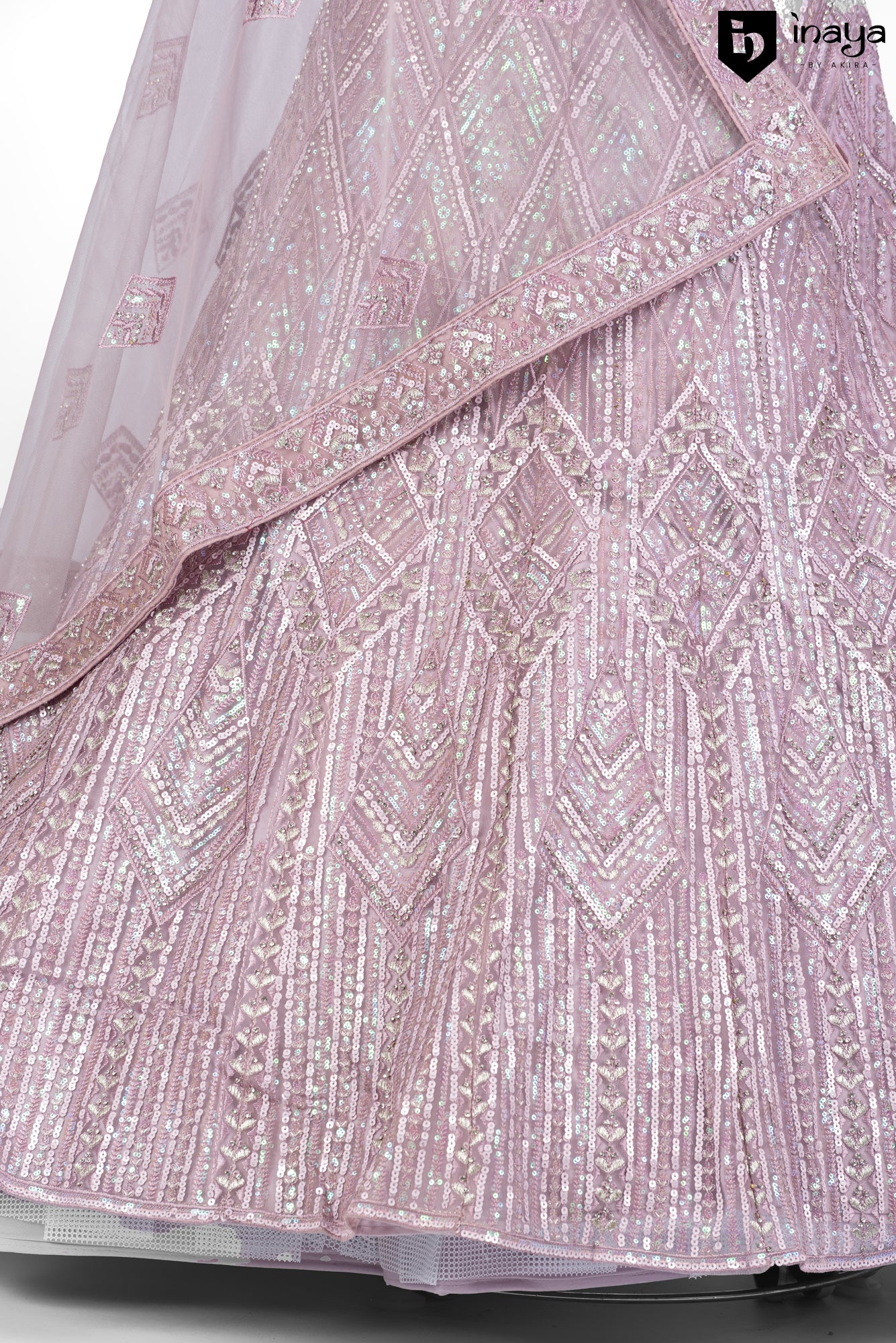 Lavender Elegance: A Shimmering Sequined Net Semi-Stitched Lehenga