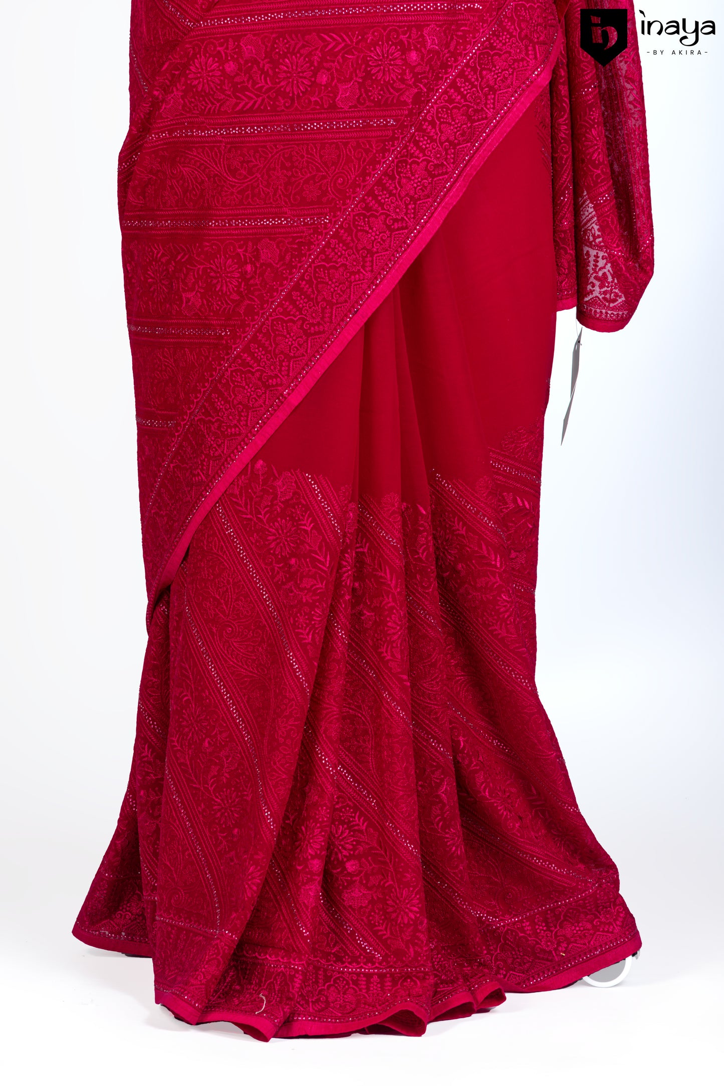 Ruby Red Georgette Saree with Embossed Pattern