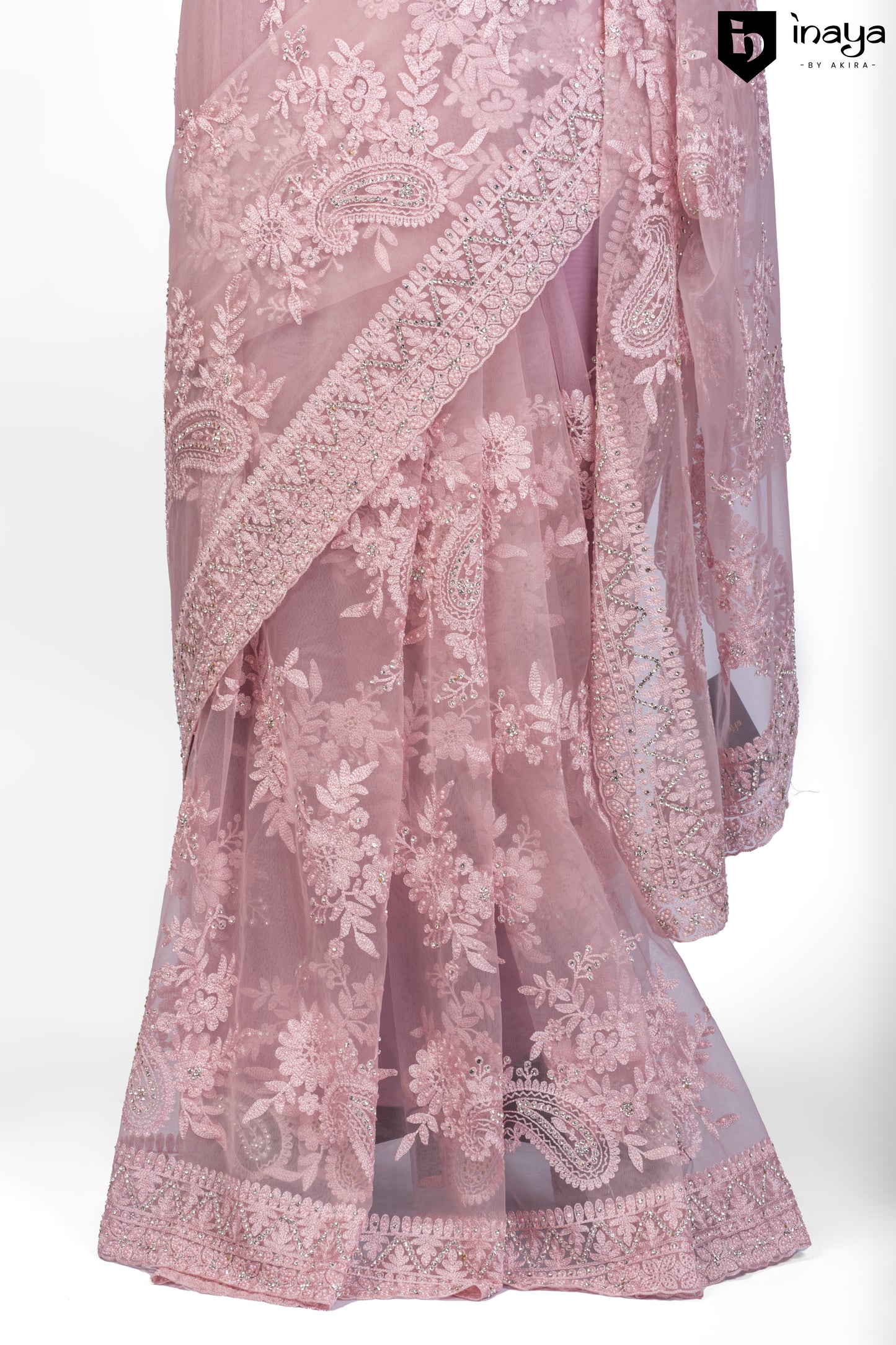 Blushing Elegance Net Saree in Baby Pink