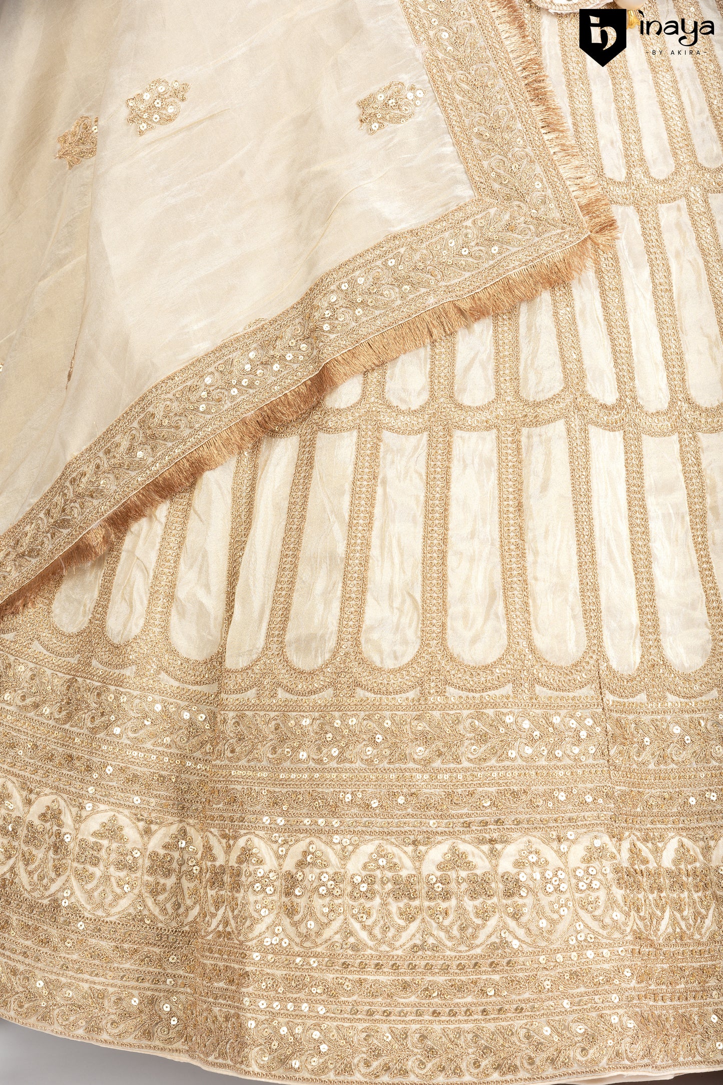 Golden Glamour Semi-Stitched Lehenga with Tulle Dupatta