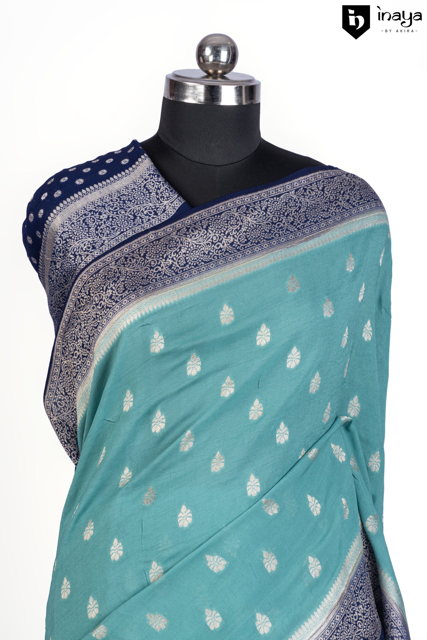 Teal Serenity - Banarasi Silk Saree with Silver Zari Accents