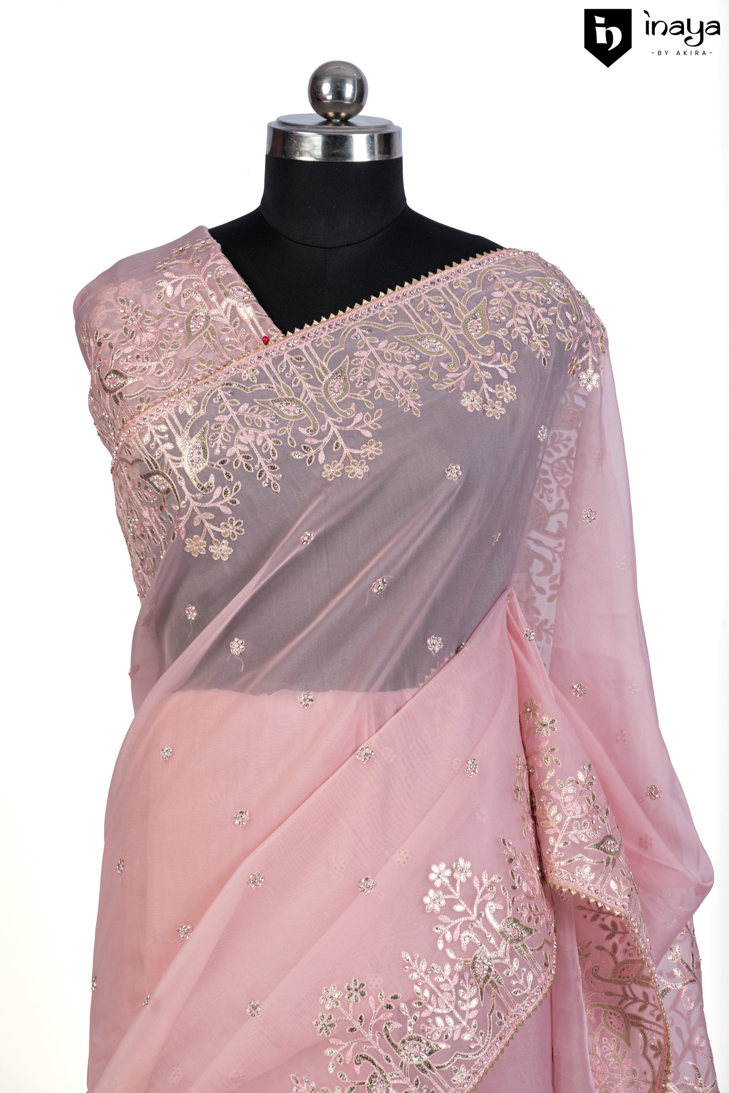 Onion Pink Whisper Organza Saree with Silver Threadwork