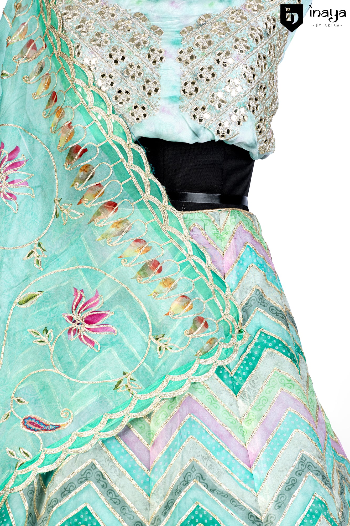 Sea-Green Organza Semi-Stitched Lehenga with Embroidery