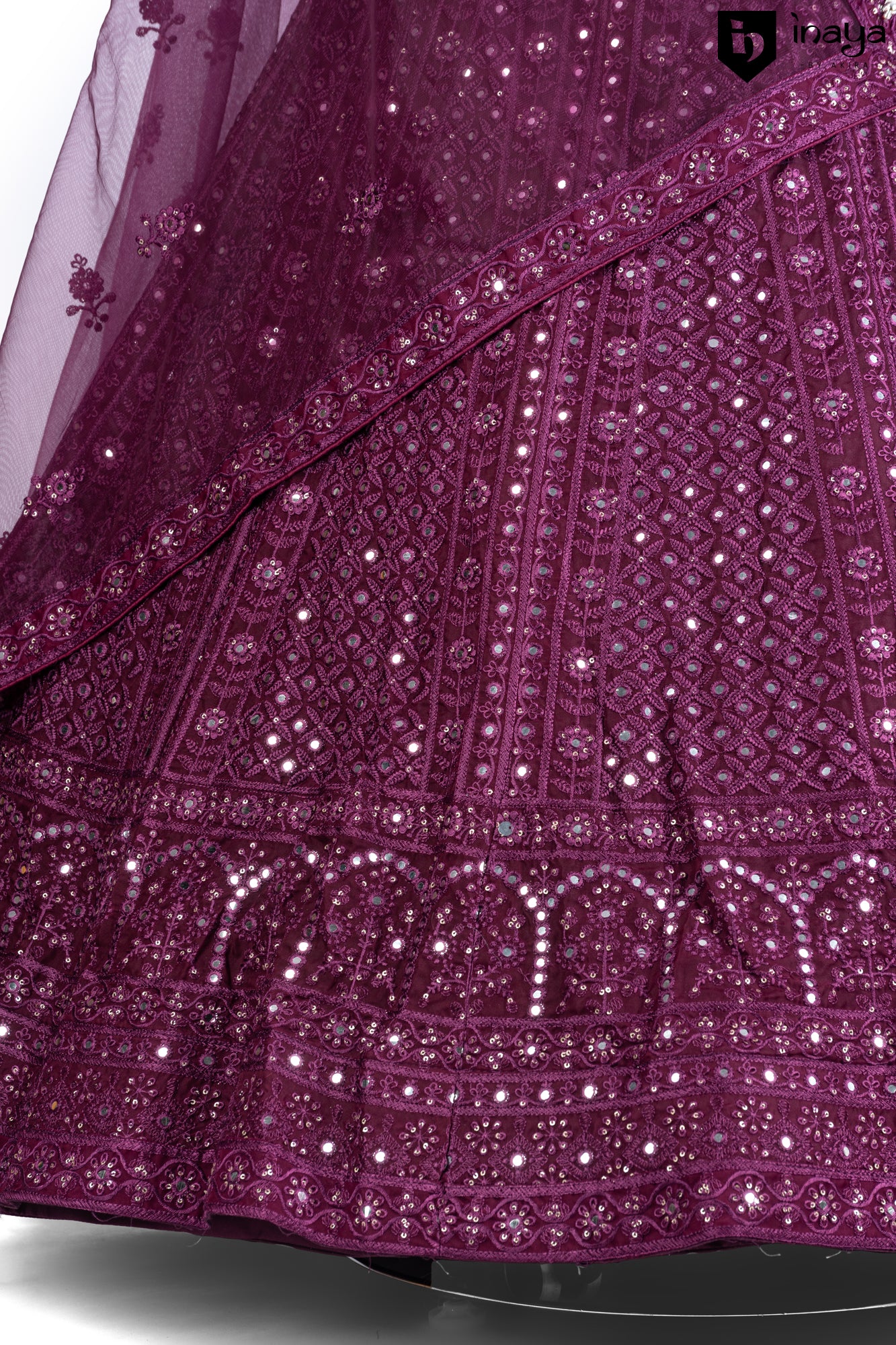 Majestic Mulberry: Mulberry Georgette Semi-Stitched Lehenga with Sequin Embroidery