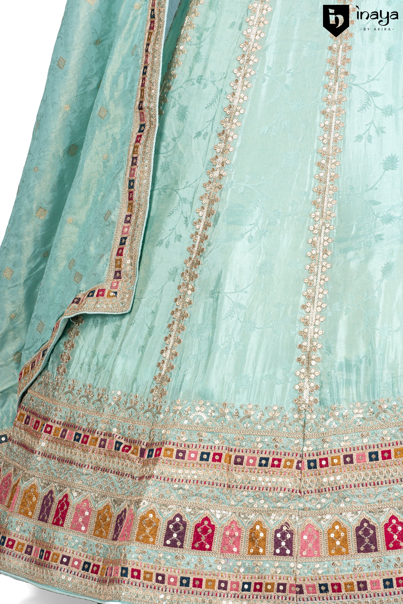 Aqua Elegance Organza Semi-Stitched Lehenga with Heritage Embroidery