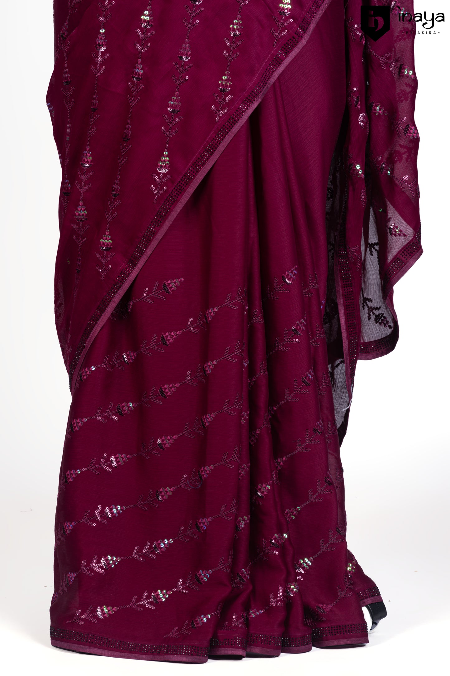 Wine Georgette Saree with Luminous Accents