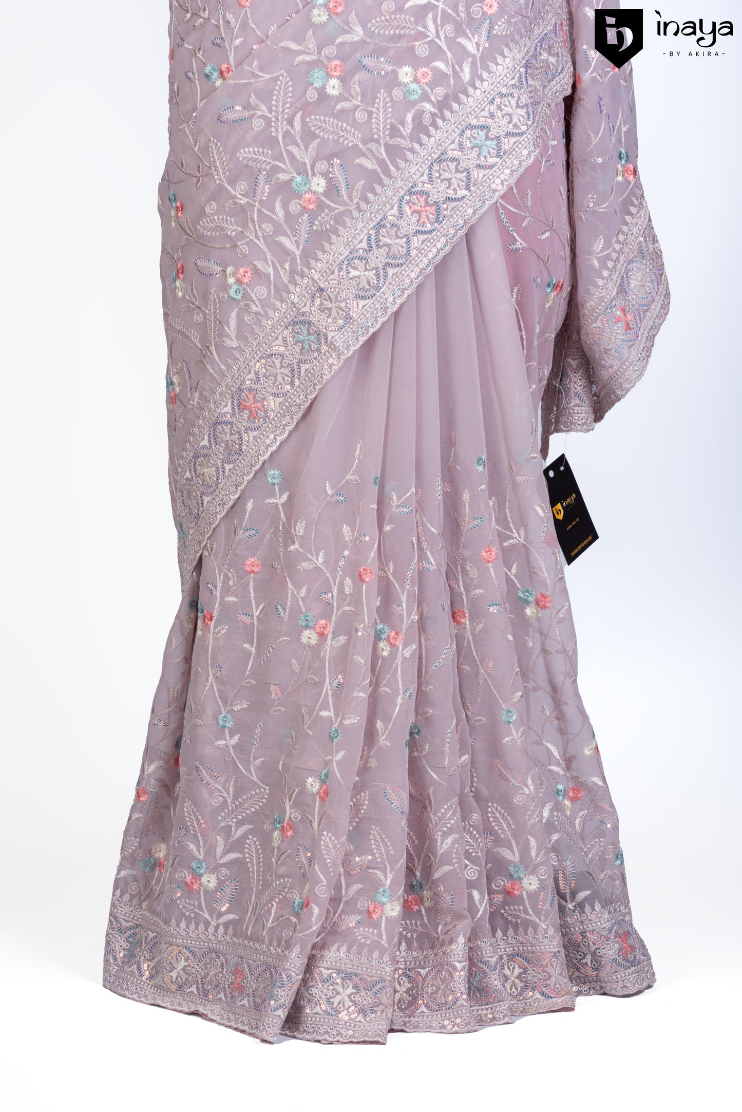 Lavender Chiffon Saree with Floral Embroidery