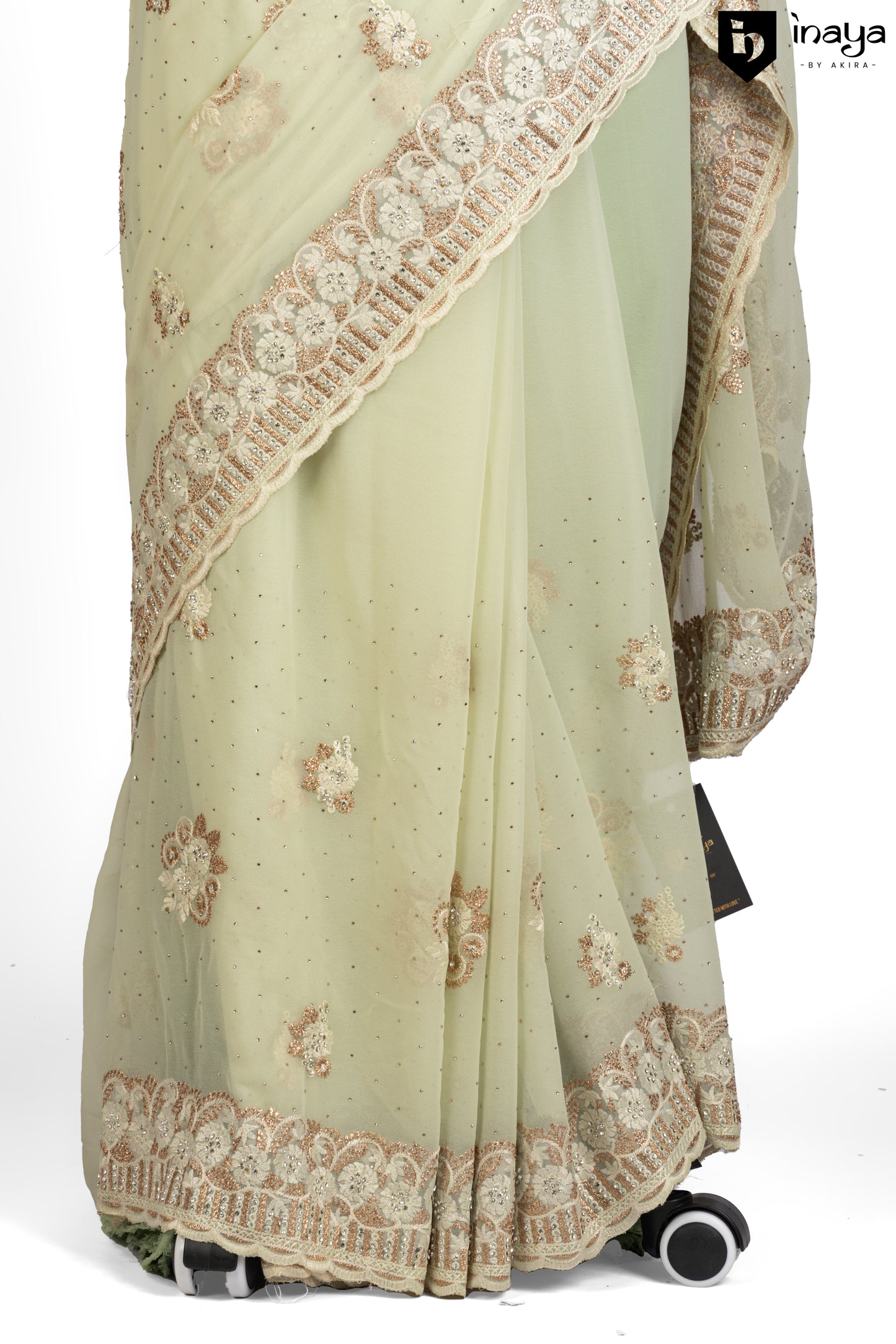 Pista Green Georgette Saree with Golden Embellishments