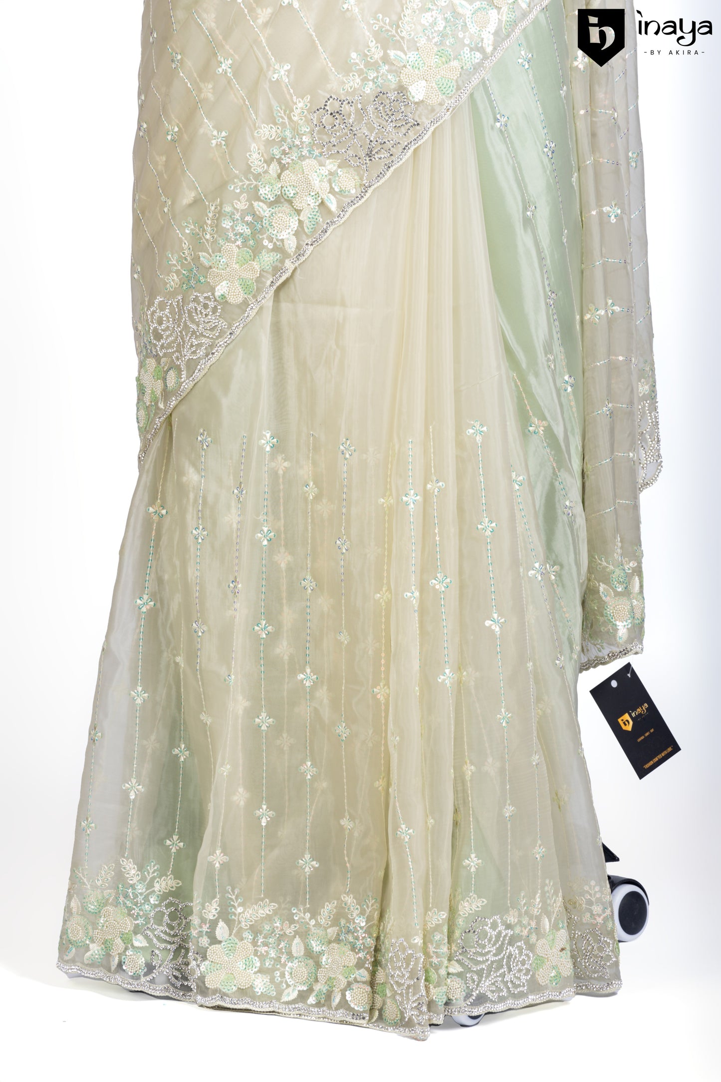 Pista Green Elegance - Organza Saree with Ethereal Embroidery