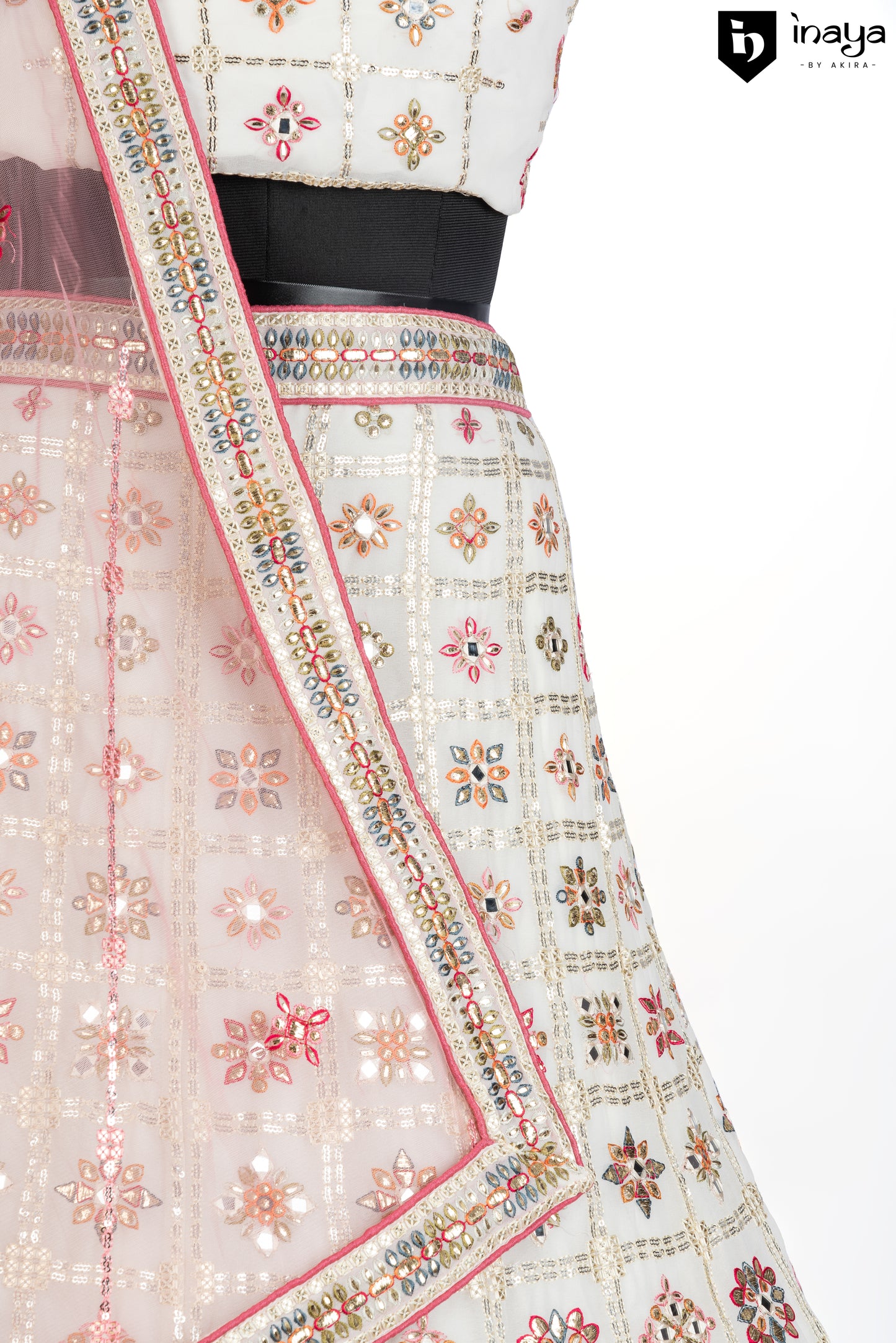 Vintage Charm: Ivory and Blush Pink Georgette Semi-Stitched Lehenga