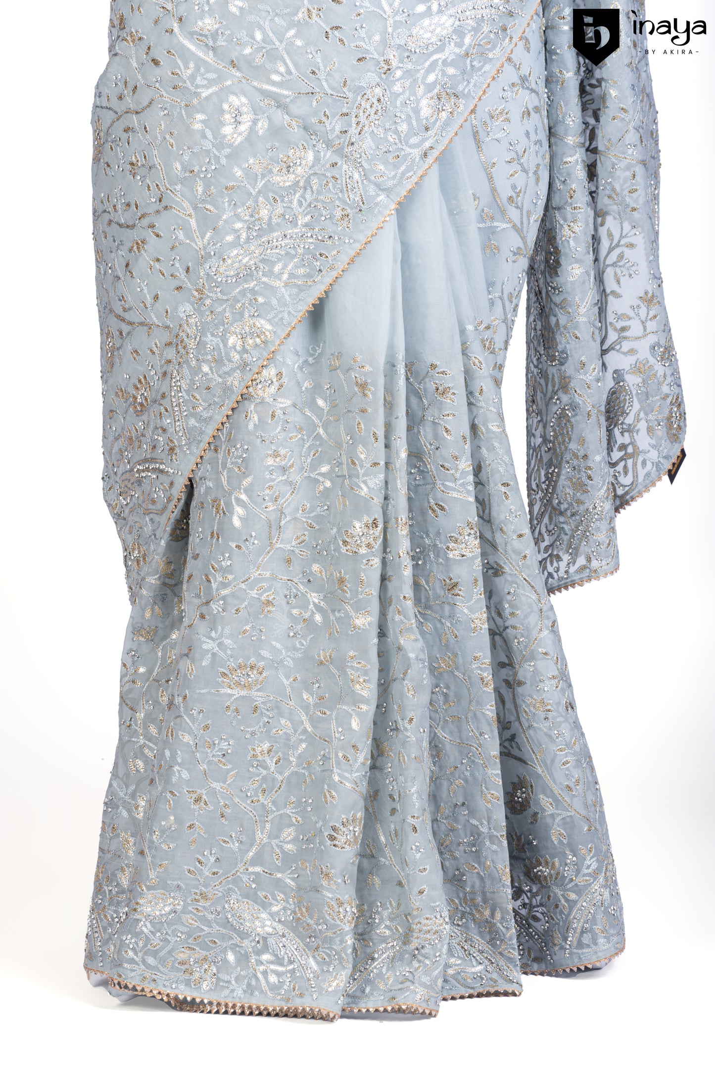 Silver Blue Organza Saree with Exquisite Embroidery