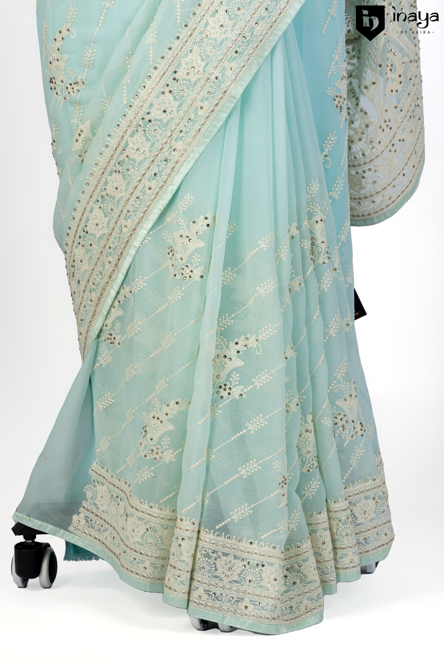 Whispering Waves Sea Green Georgette Saree