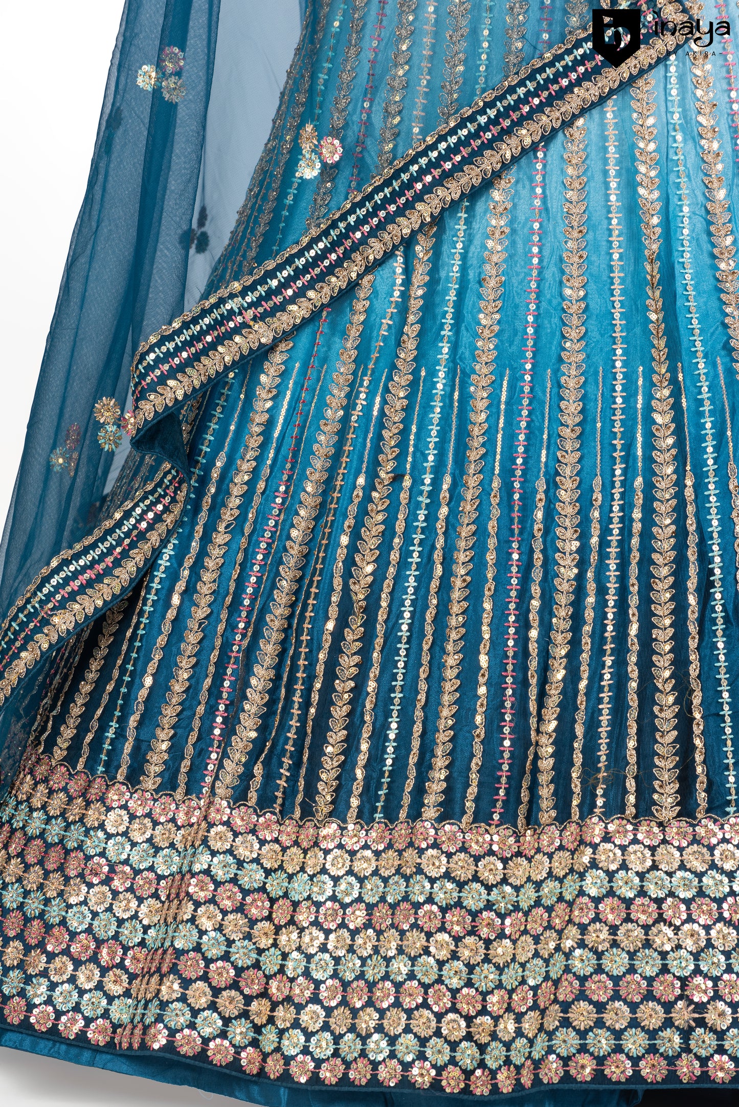 Blue Semi-Stitched Lehenga with Metallic Accents