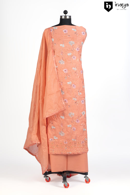 Peach Blossom Embroidered Cotton Suit Set