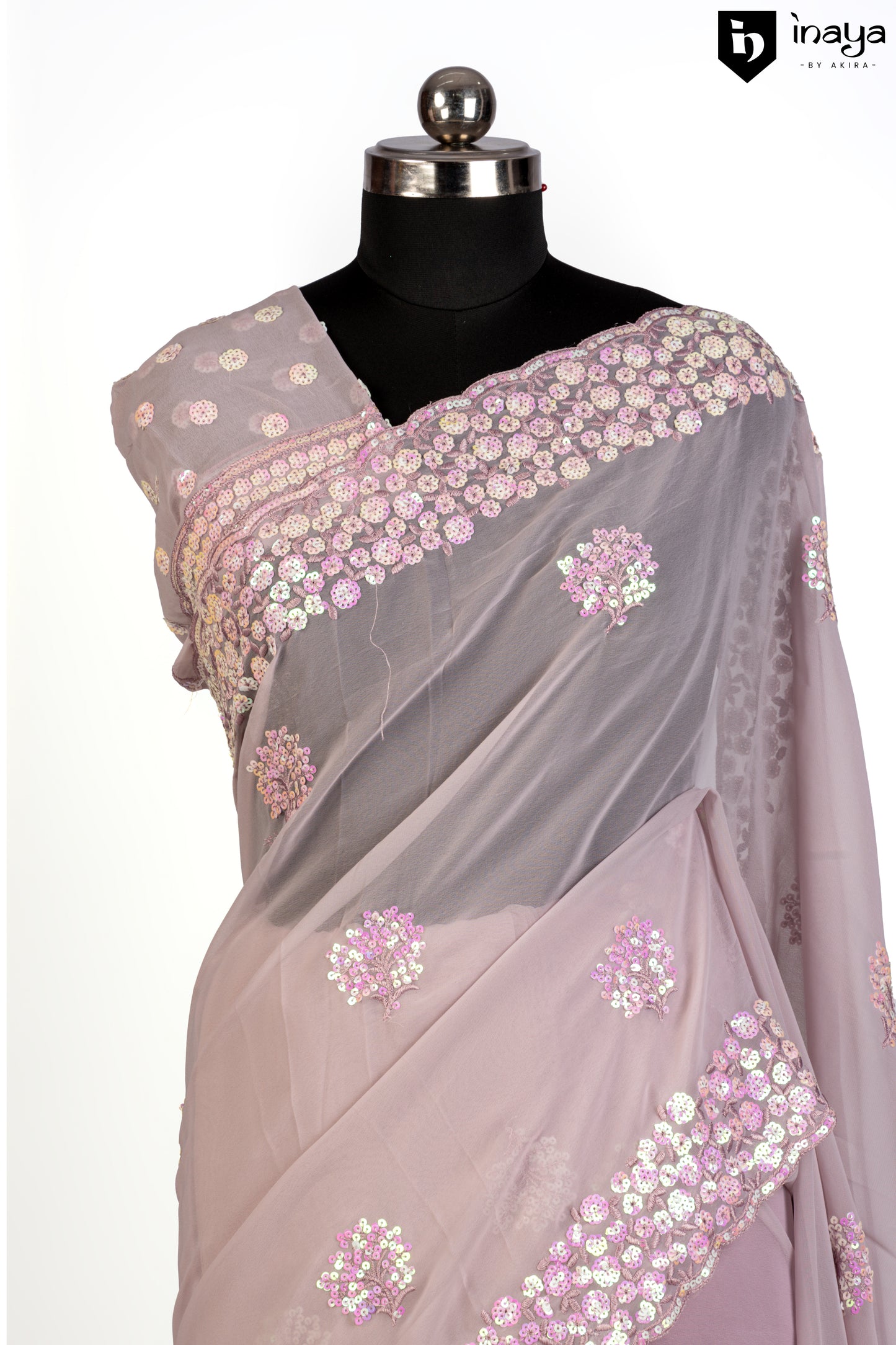 Peach Blossom Georgette Saree with Embellished Florals