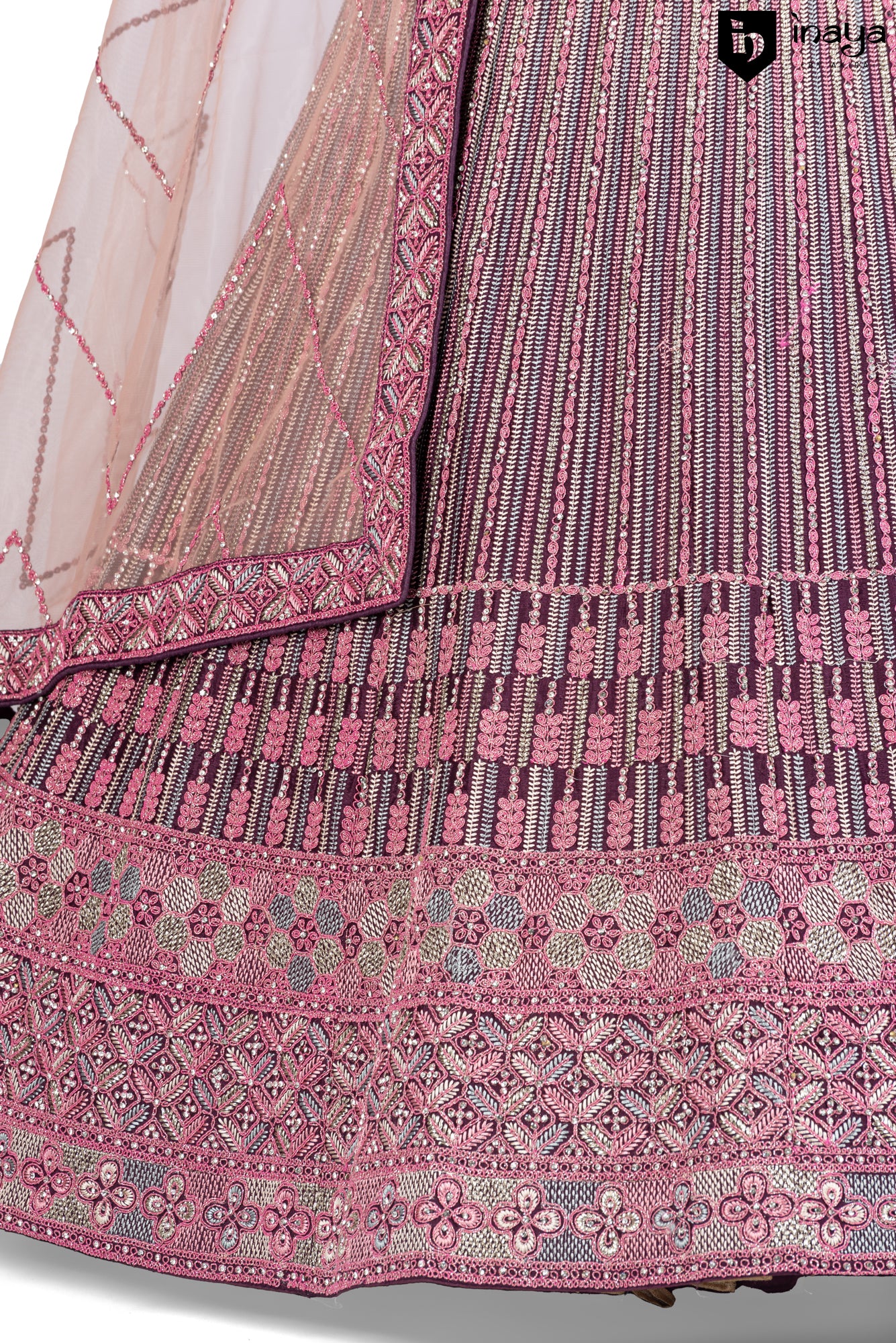 Mulberry Silk Semi-Stitched Lehenga with Geometric Embroidery