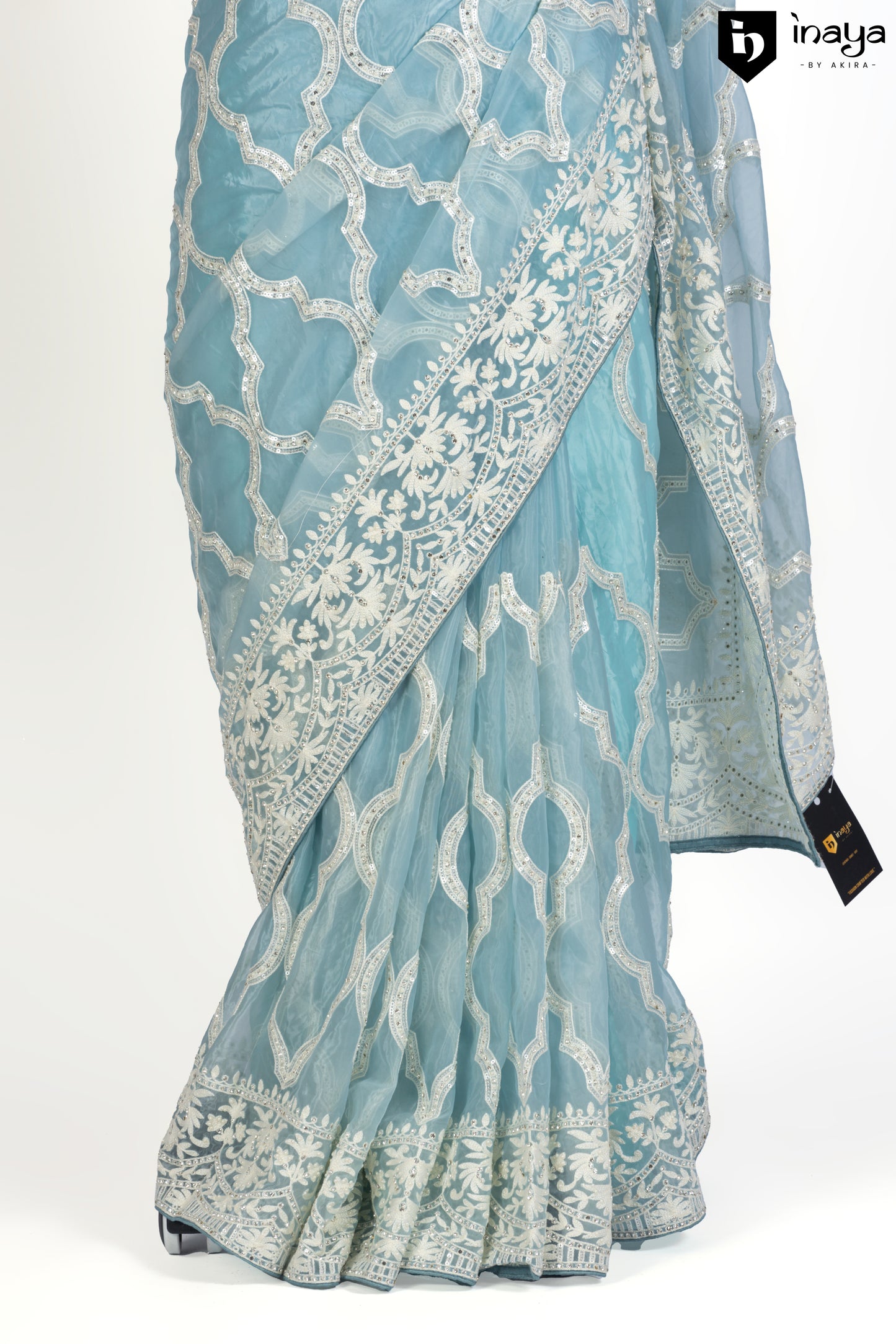 Aqua Elegance Organza Saree