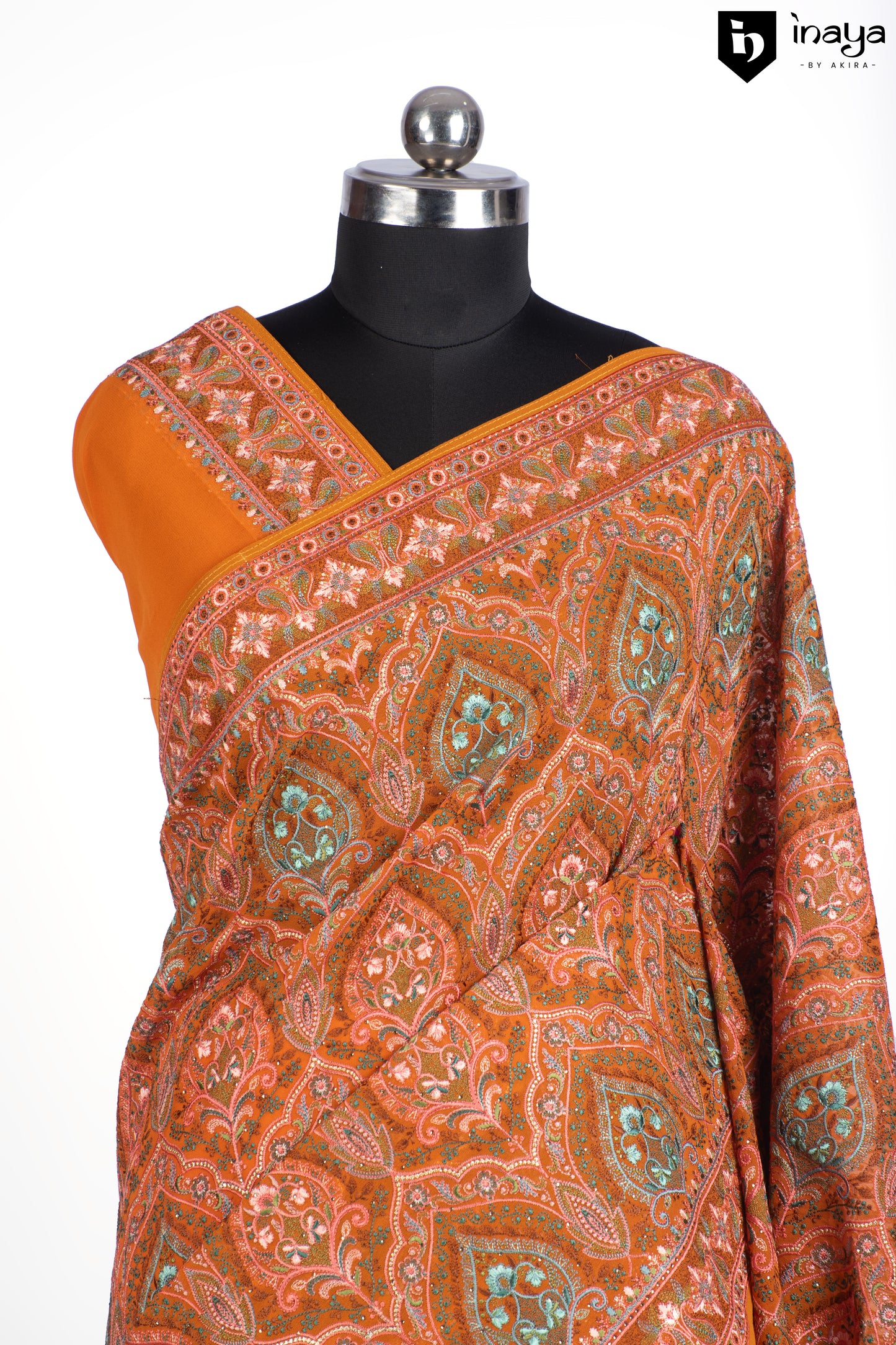 Orange Georgette Saree with Traditional Paisley Motifs