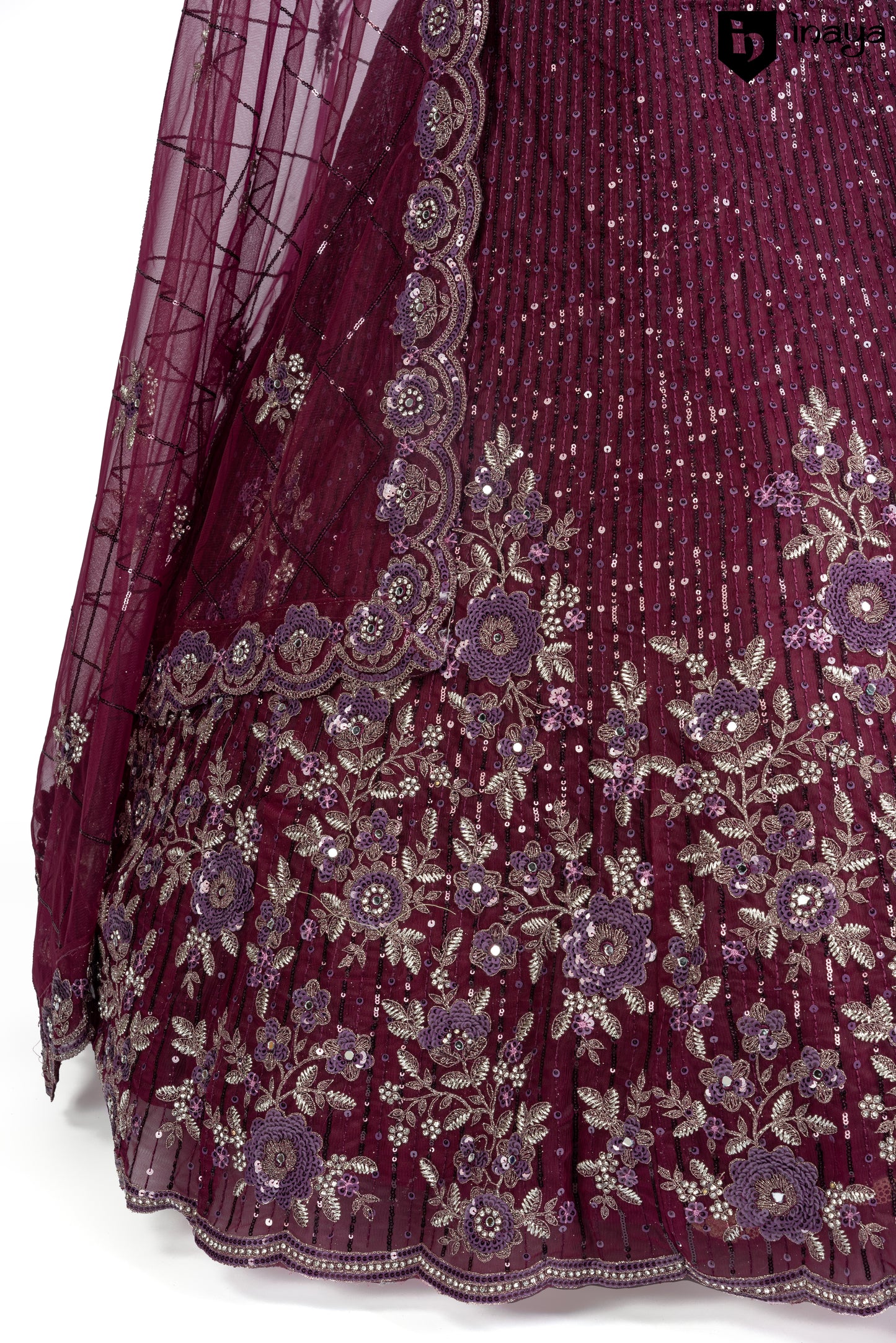 Majestic Plum Semi-Stitched Lehenga with Intricate Embroidery