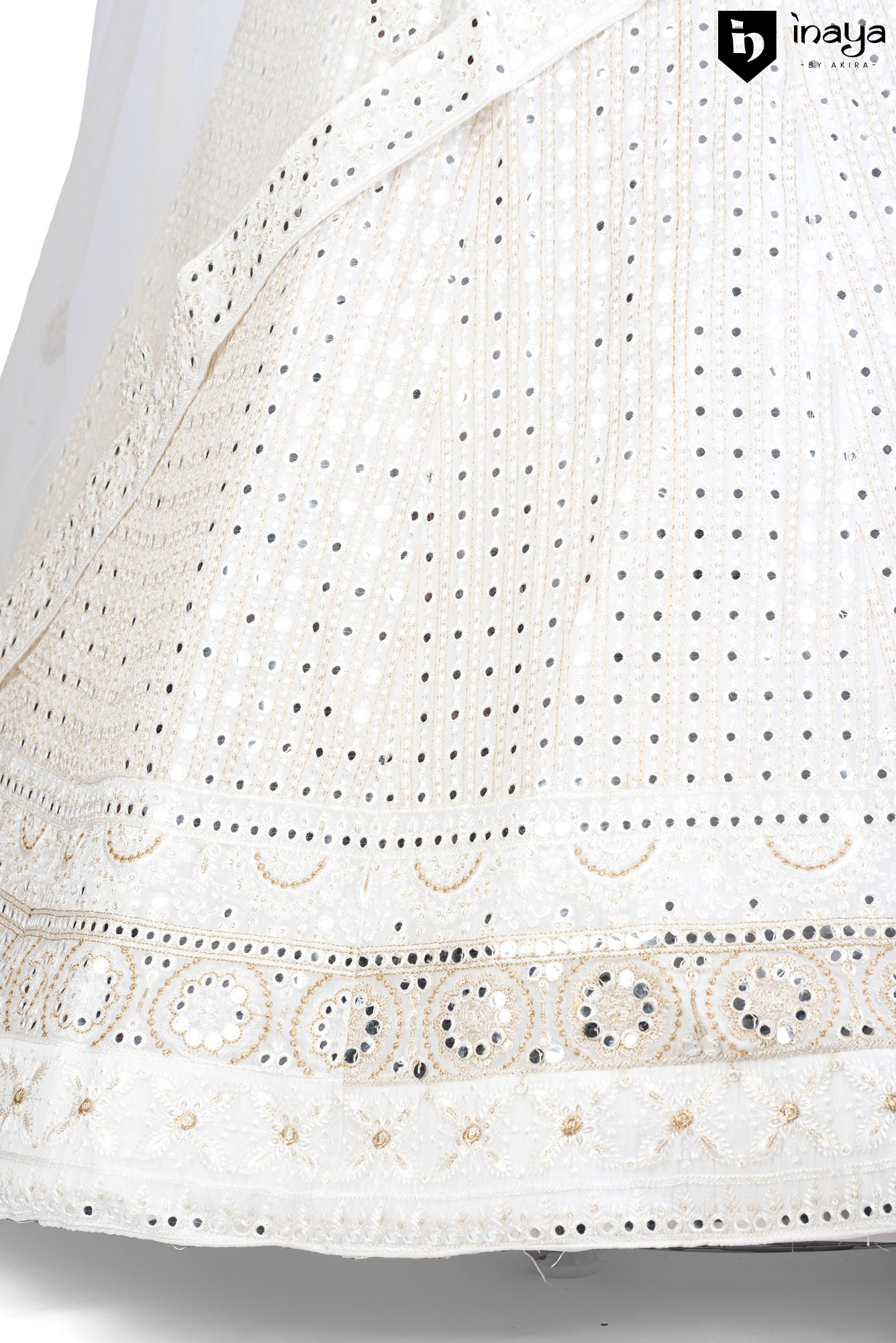 Timeless Allure: Classic White Georgette Semi-Stitched Lehenga with Mirror Work